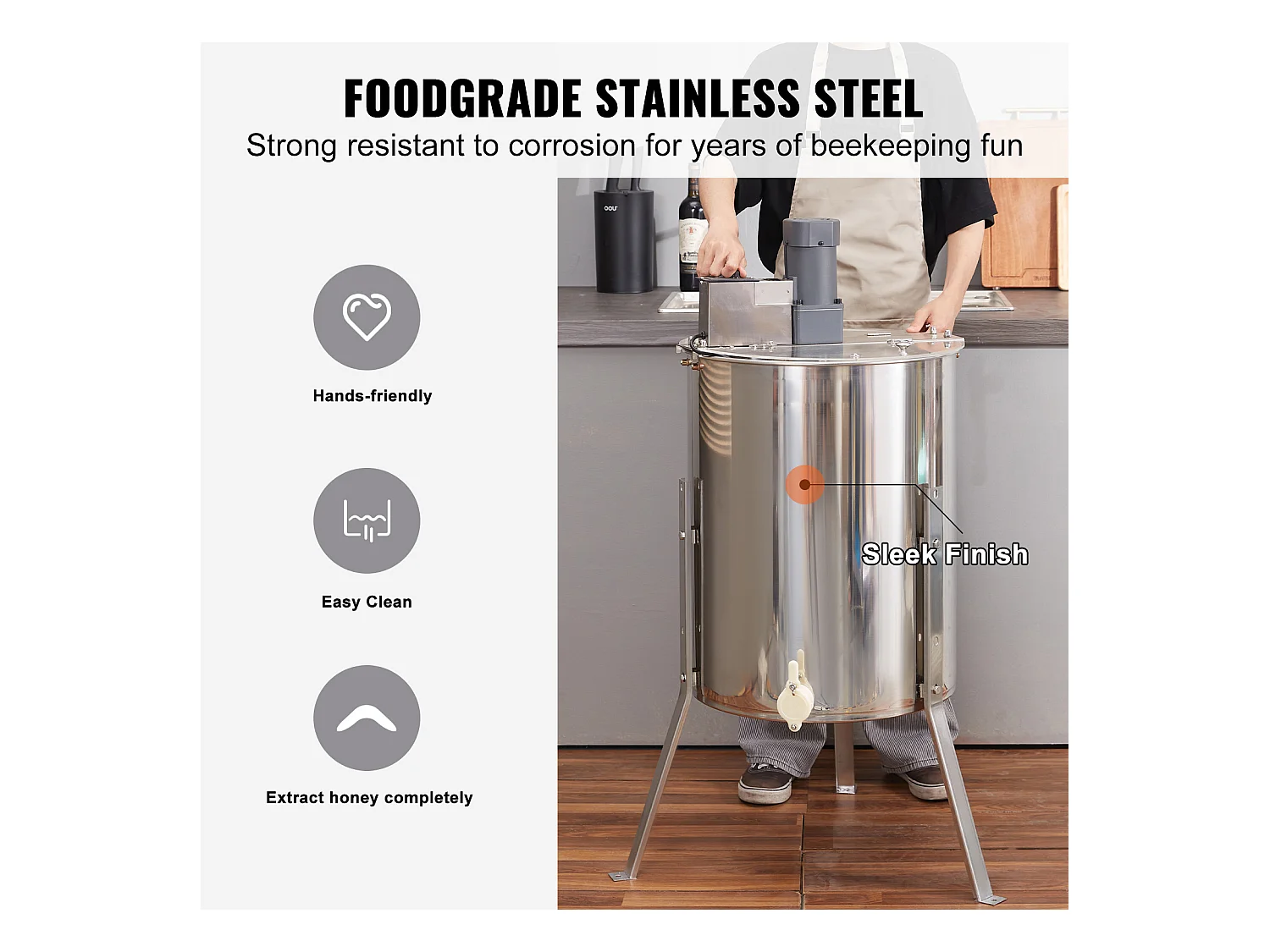 Extracteur de Miel SucceBuy Électrique, Cadres 4/8, Équipement Apicole en Acier Inoxydable