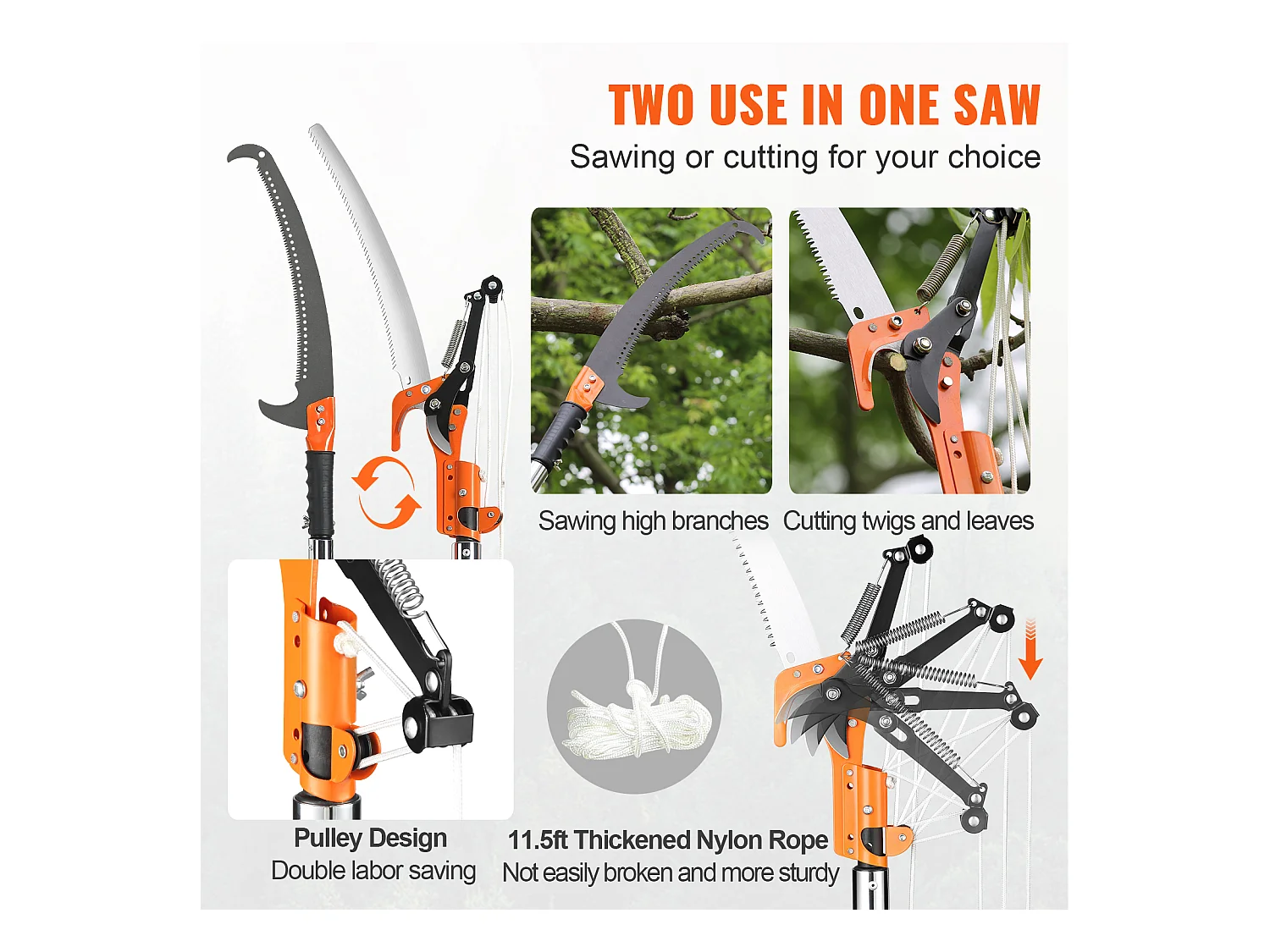 Scie à Perche Manuelle SucceBuy, Élagueuse Zxtensible de 222.5cm à 823cm , Perche en Fibre de Verre