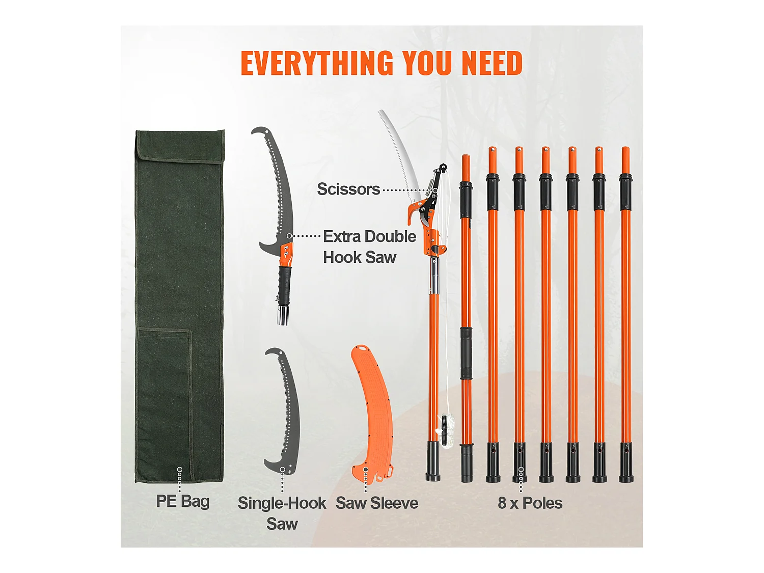 Scie à Perche Manuelle SucceBuy, Élagueuse Zxtensible de 222.5cm à 823cm , Perche en Fibre de Verre