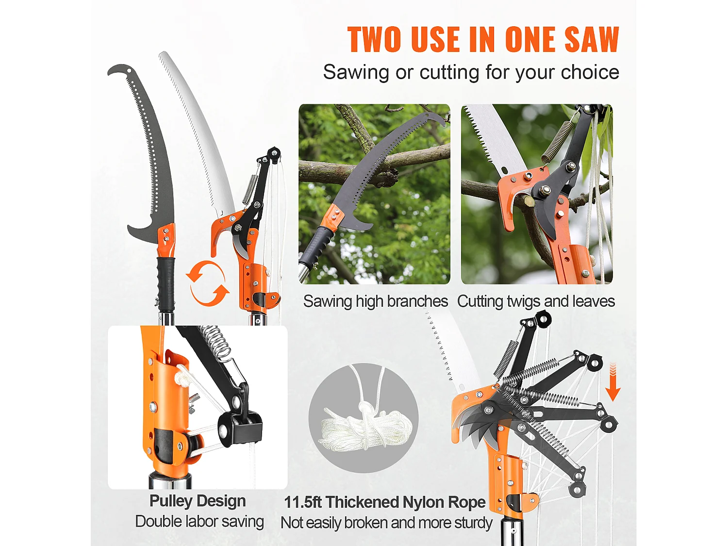 Scie à Perche Manuelle SucceBuy, Élagueuse Zxtensible de 222.5cm à 823cm , Perche en Fibre de Verre