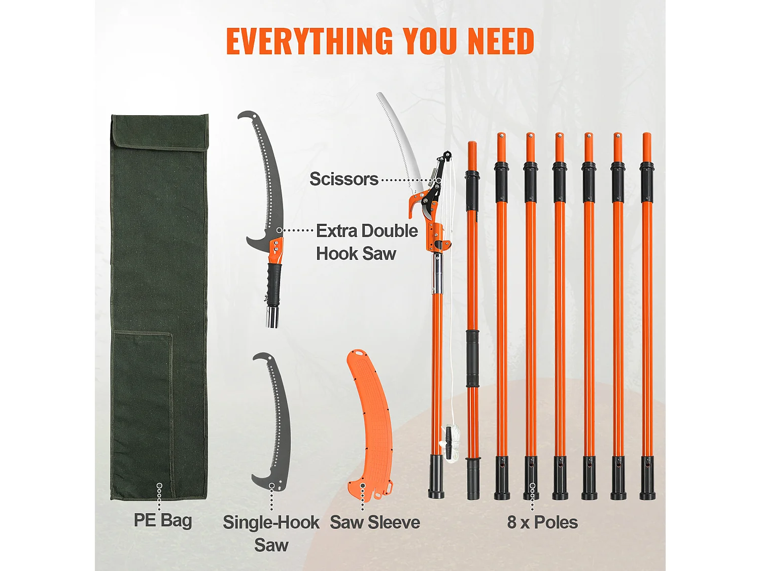 Scie à Perche Manuelle SucceBuy, Élagueuse Zxtensible de 222.5cm à 823cm , Perche en Fibre de Verre