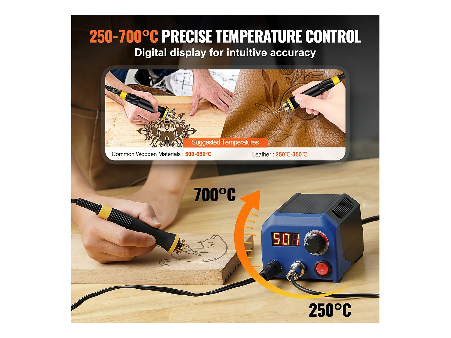 Kit de Pyrogravure SucceBuy, 250~700°C, Stylos de Pyrogravure Doubles avec 23 Pointes Métalliques et 5 Pointes