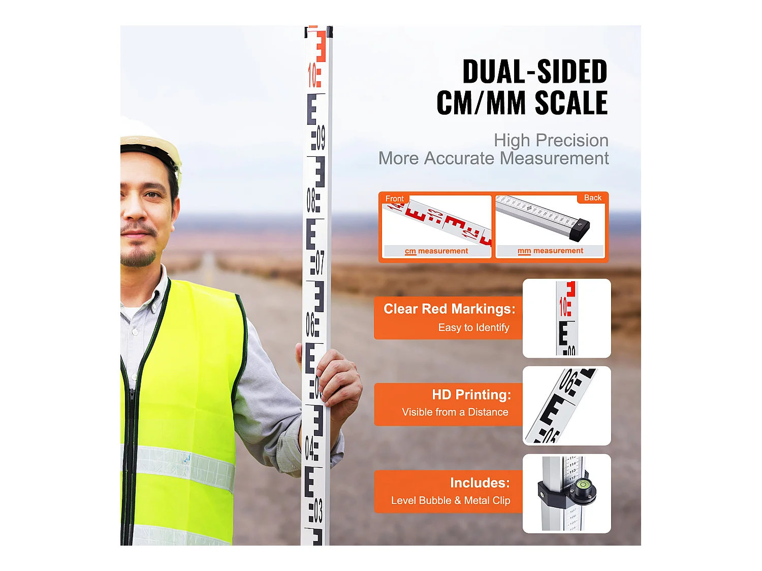 Cana de Medição Telescópica SucceBuy 5M, Escala CM/MM, Nível de Bolha e Bolsa de Transporte