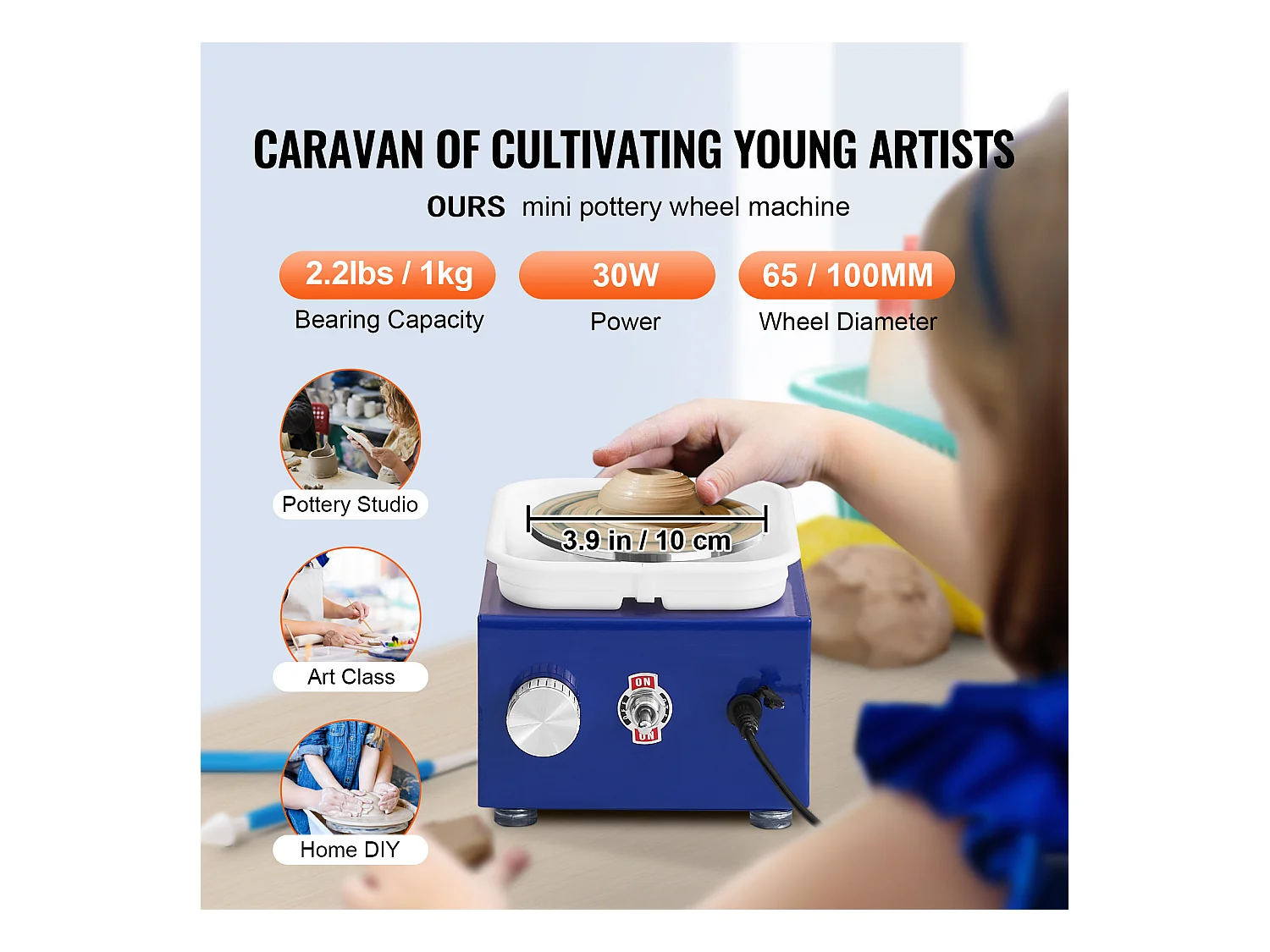 Tour de Potier SucceBuy Mini Tour de Potier, Outil de Sculpture en Céramique 30 W, Tablier et Deux Platines