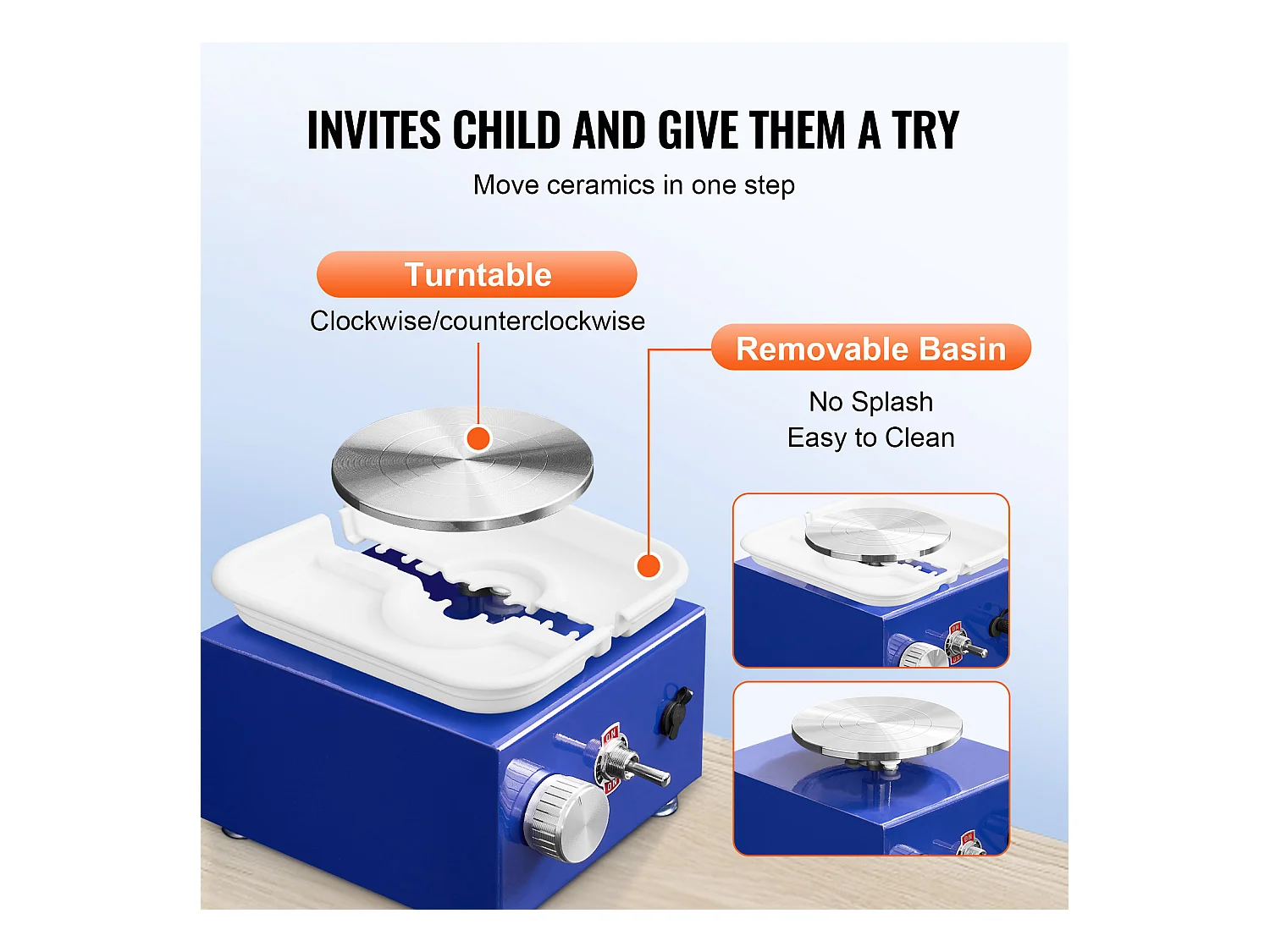 Tour de Potier SucceBuy Mini Tour de Potier, Outil de Sculpture en Céramique 30 W, Tablier et Deux Platines