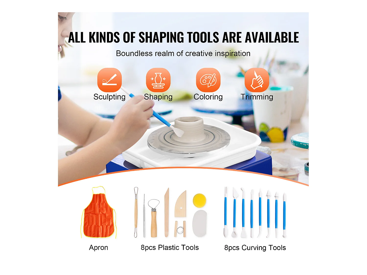 Tour de Potier SucceBuy Mini Tour de Potier, Outil de Sculpture en Céramique 30 W, Tablier et Deux Platines