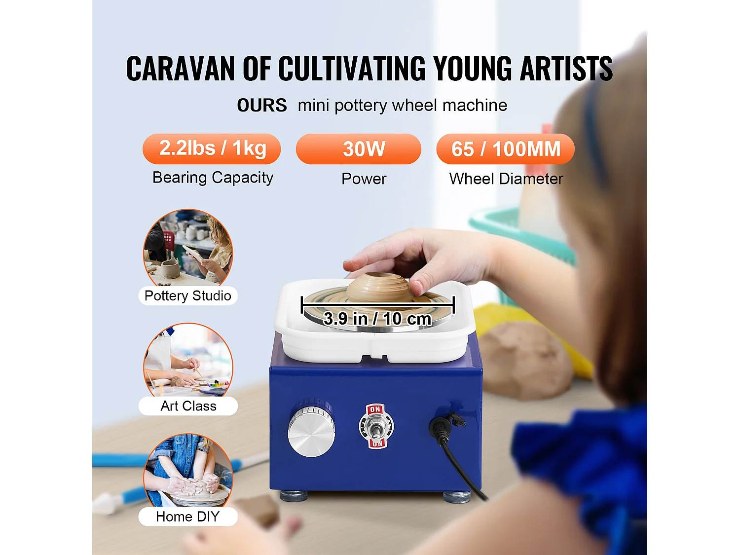 Tour de Potier SucceBuy Mini Tour de Potier, Outil de Sculpture en Céramique 30 W, Tablier et Deux Platines