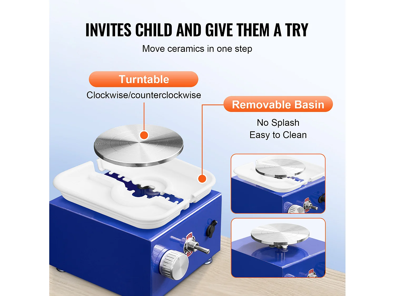 Tour de Potier SucceBuy Mini Tour de Potier, Outil de Sculpture en Céramique 30 W, Tablier et Deux Platines