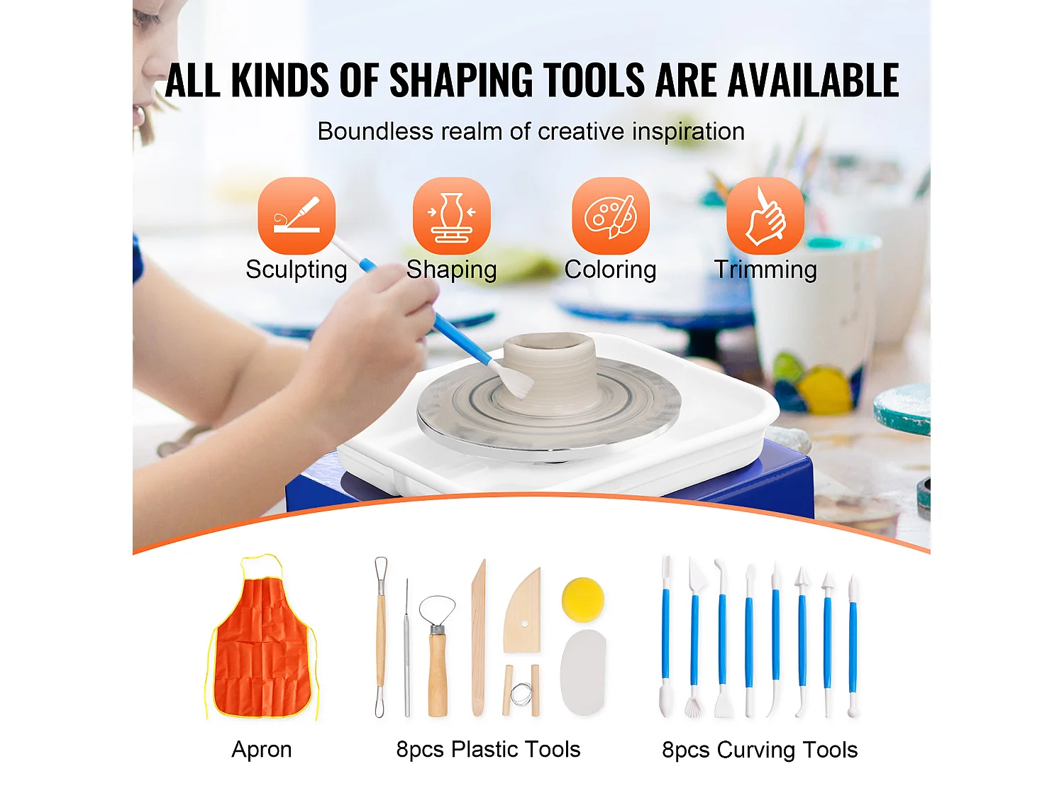 Tour de Potier SucceBuy Mini Tour de Potier, Outil de Sculpture en Céramique 30 W, Tablier et Deux Platines