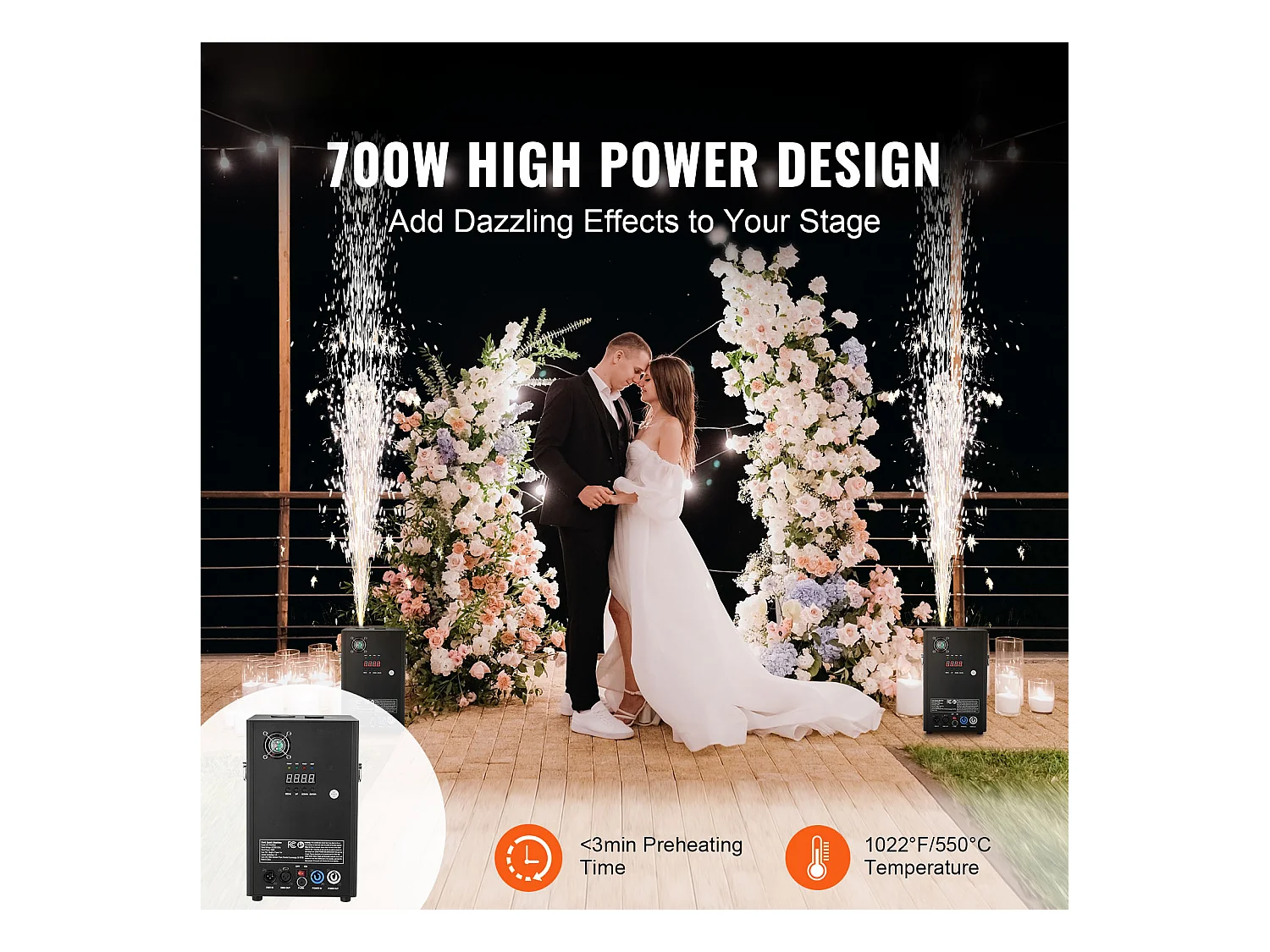 Machine à Étincelles Froides SucceBuy 700 W, 2 à 5 m pour DJ et Événements de Mariage