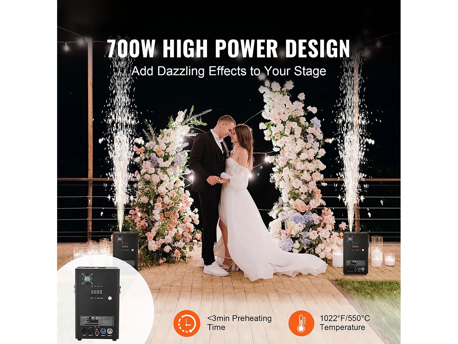 Machine à Étincelles Froides SucceBuy 700 W, 2 à 5 m pour DJ et Événements de Mariage