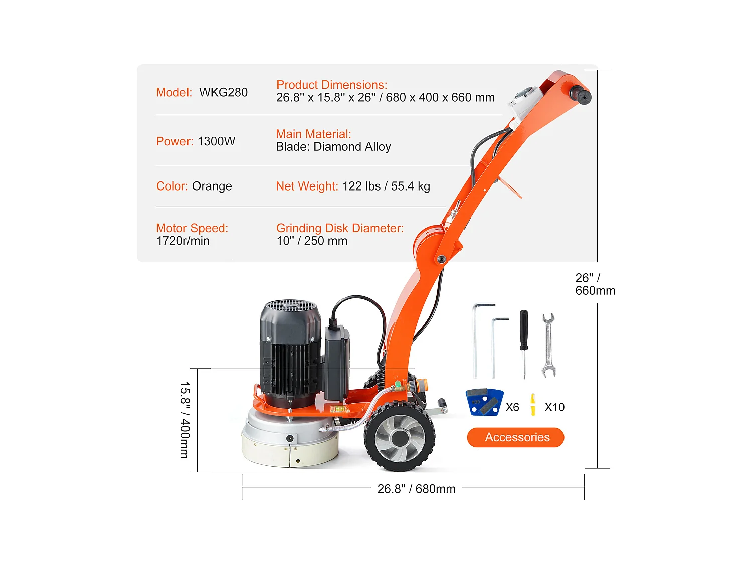 Foreuse à Béton SucceBuy 25.4 Cm à Conducteur Marchant 3,0 CV Réglable