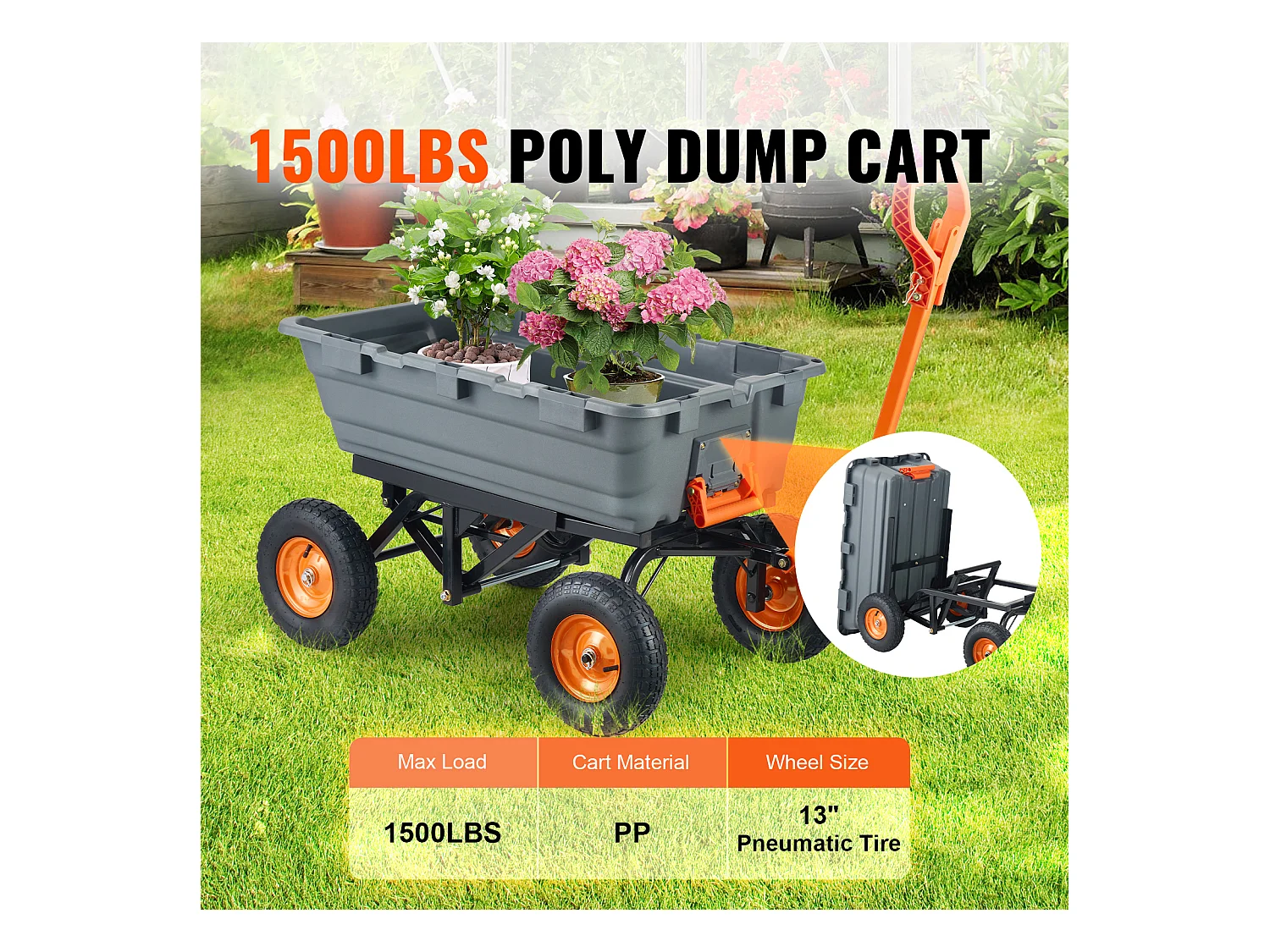 Carrello Ribaltabile da Giardino Poly SucceBuy Poly - Carrello da Giardino per Impieghi Gravosi, 6,48 piedi Cubi, 1200 libbre