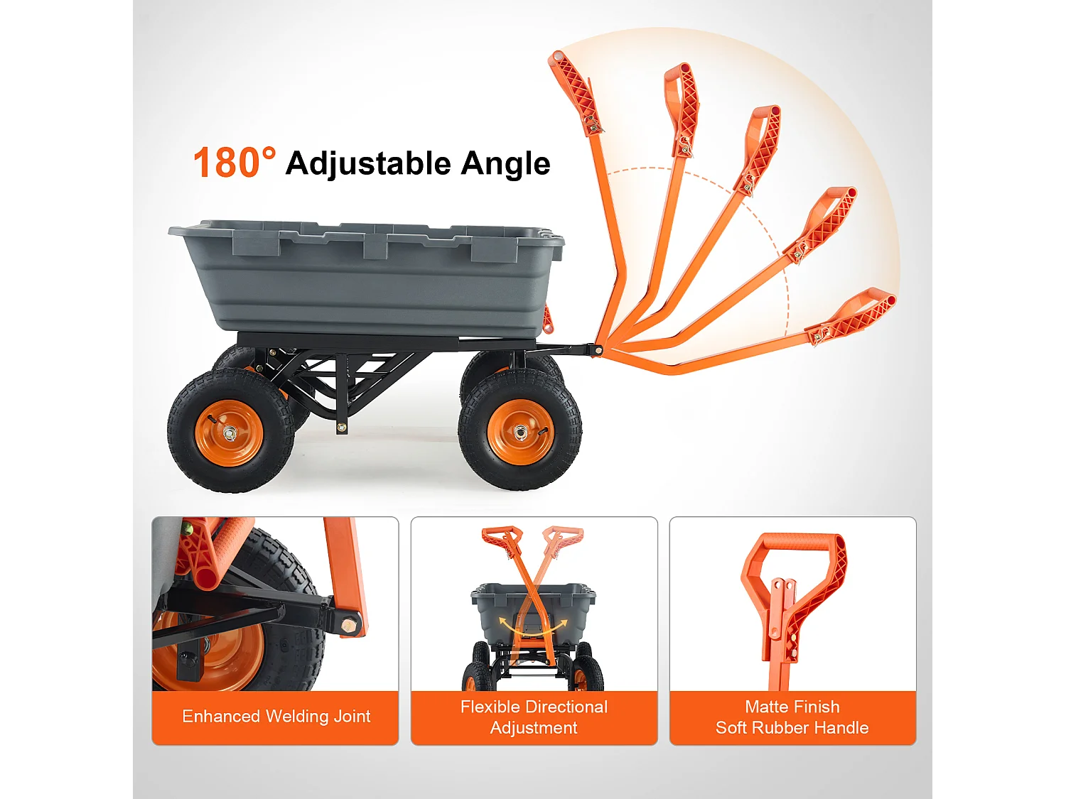 Chariot à Déchets de Jardin SucceBuy Poly - Chariot de Jardin Robuste, 6,48 piedsCubes, 1 200 lb