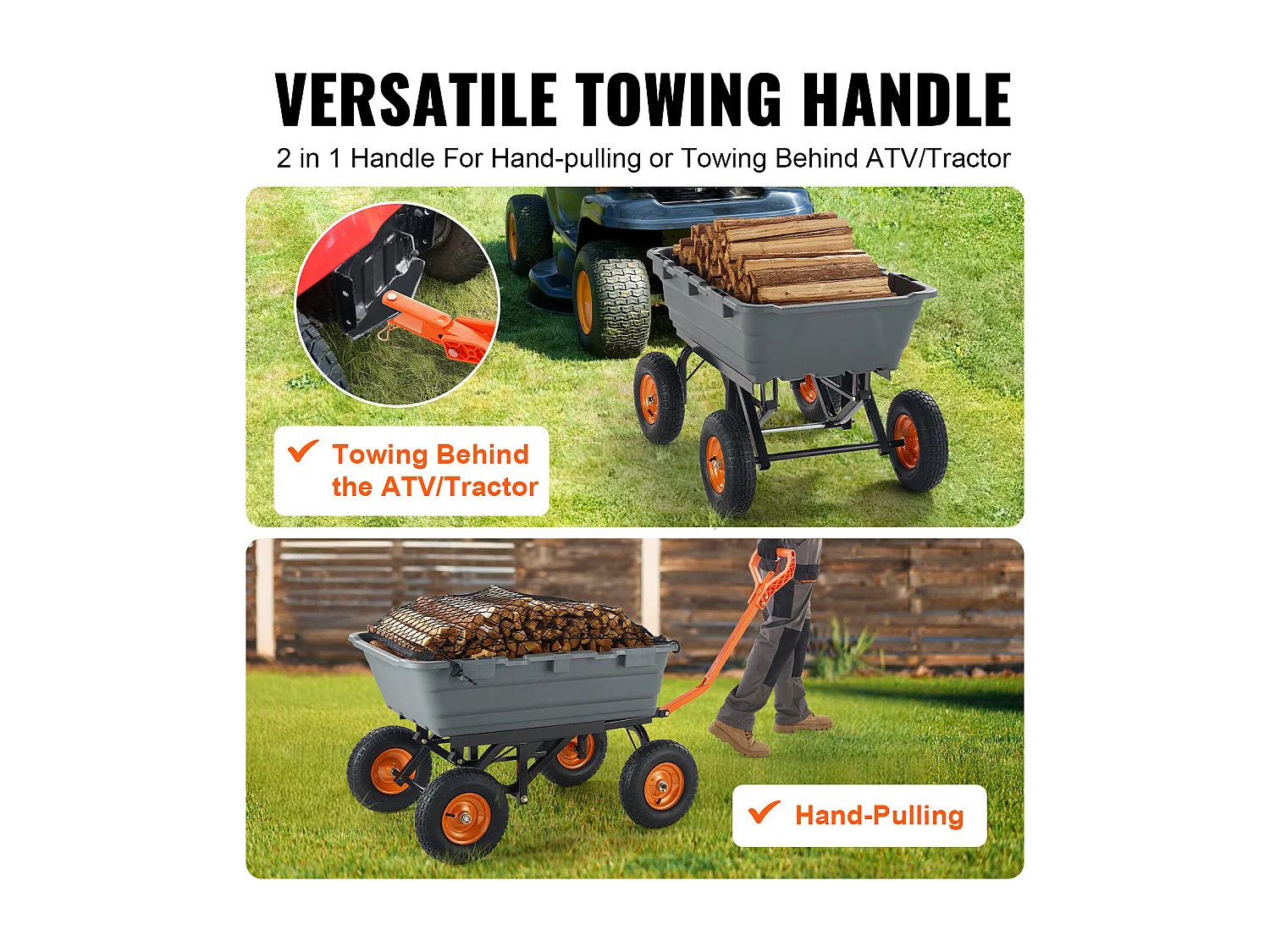 Chariot à Déchets de Jardin SucceBuy Poly - Chariot de Jardin Robuste, 6,48 piedsCubes, 1 200 lb