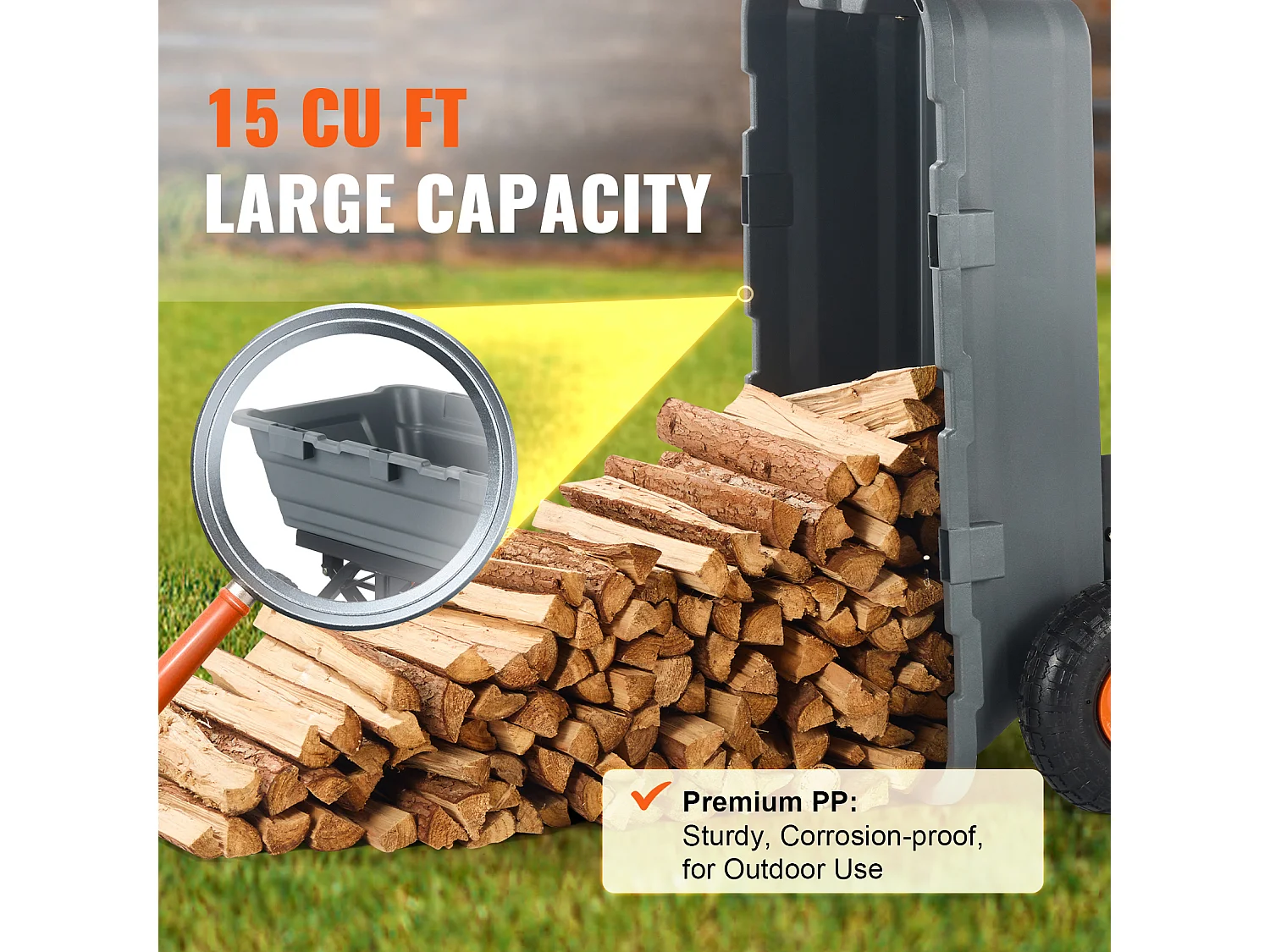 Chariot à Déchets de Jardin SucceBuy Poly - Chariot de Jardin Robuste, 6,48 piedsCubes, 1 200 lb