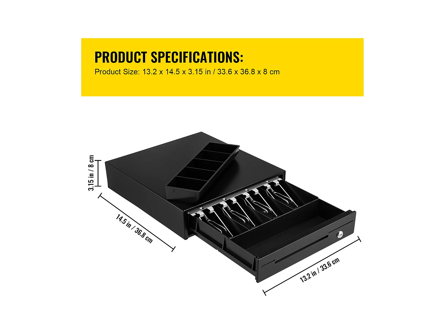 Compteuse de Billets SucceBuy 33cm pour Système de Point de Vente, 3 Méthodes de Déverrouillage, RJ11/RJ12
