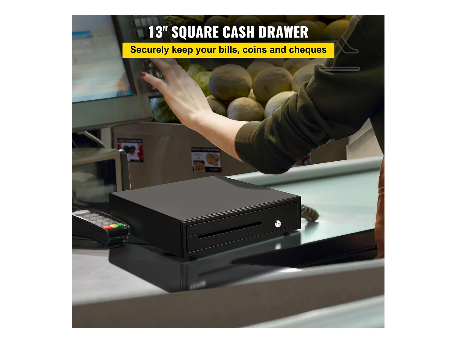 Compteuse de Billets SucceBuy 33cm pour Système de Point de Vente, 3 Méthodes de Déverrouillage, RJ11/RJ12