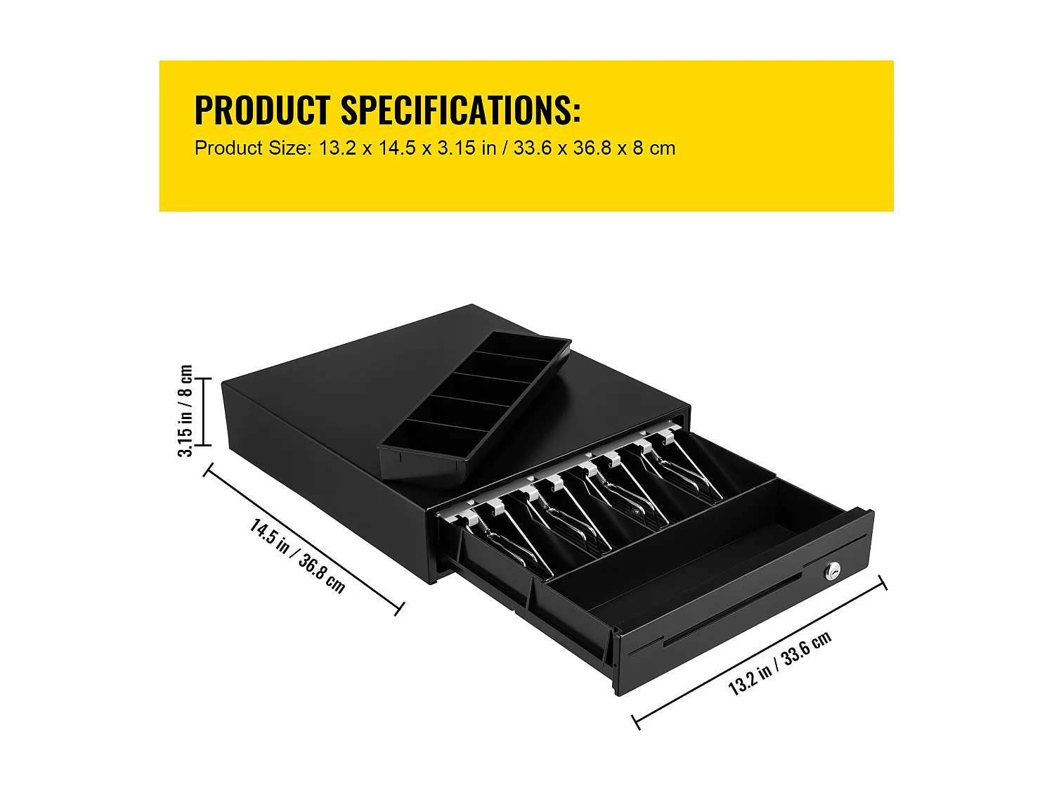 Compteuse de Billets SucceBuy 33cm pour Système de Point de Vente, 3 Méthodes de Déverrouillage, RJ11/RJ12