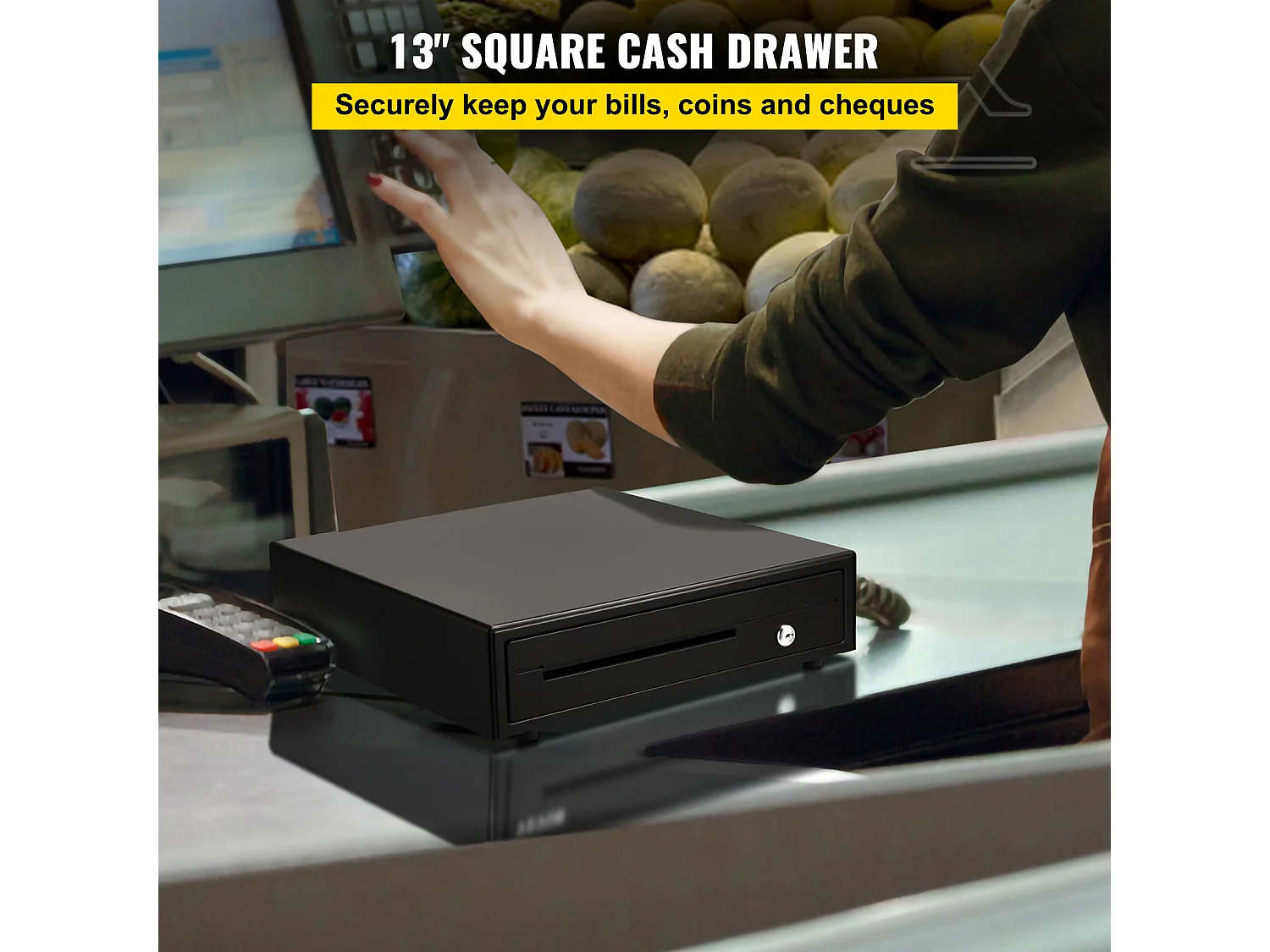 Compteuse de Billets SucceBuy 33cm pour Système de Point de Vente, 3 Méthodes de Déverrouillage, RJ11/RJ12