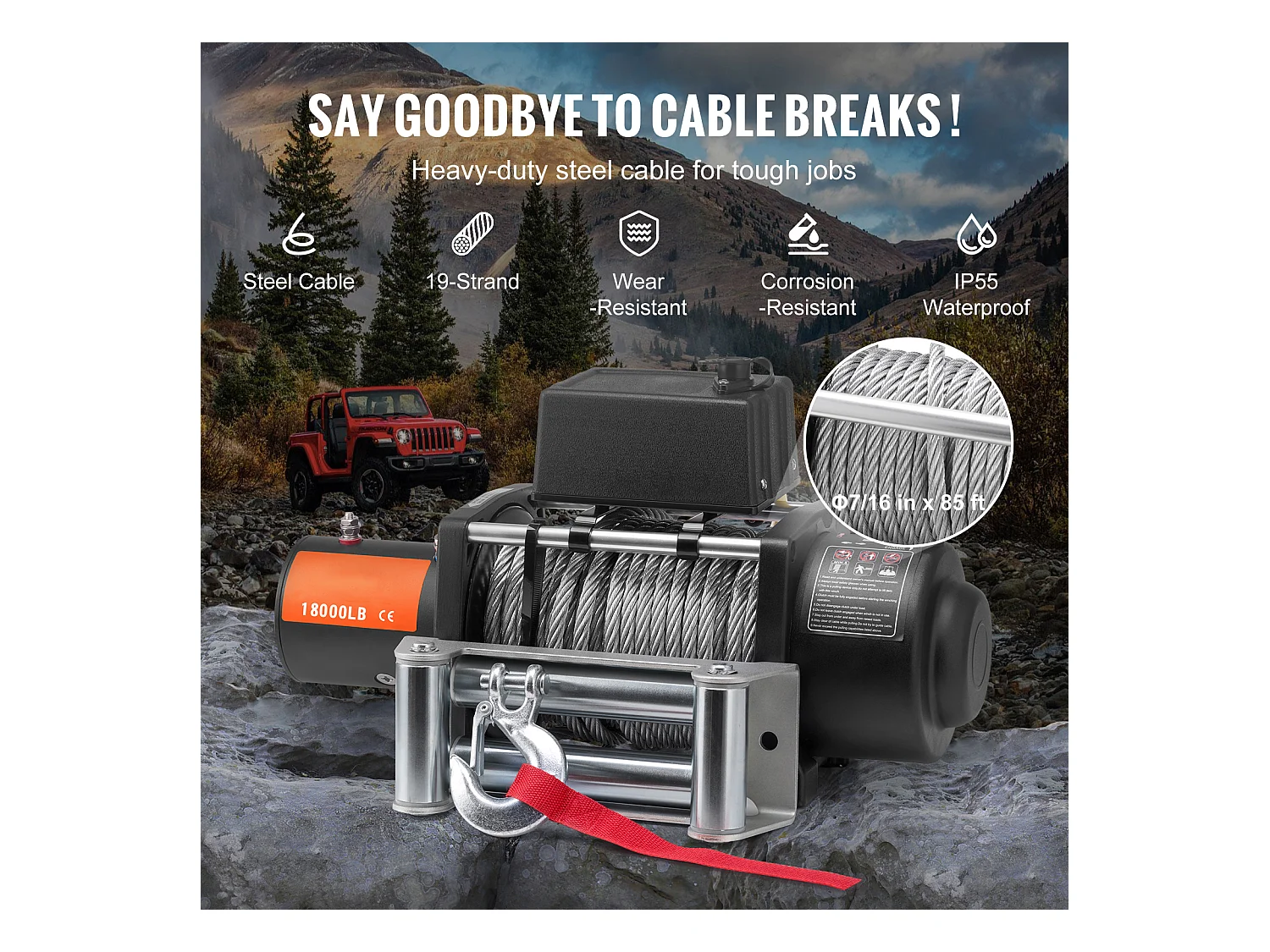 Camión con Cabrestante Eléctrico SucceBuy, con Capacidad de 18 000 lb, con Cable de Acero, Resistente al Agua IP65 y Equipado con Control Remoto