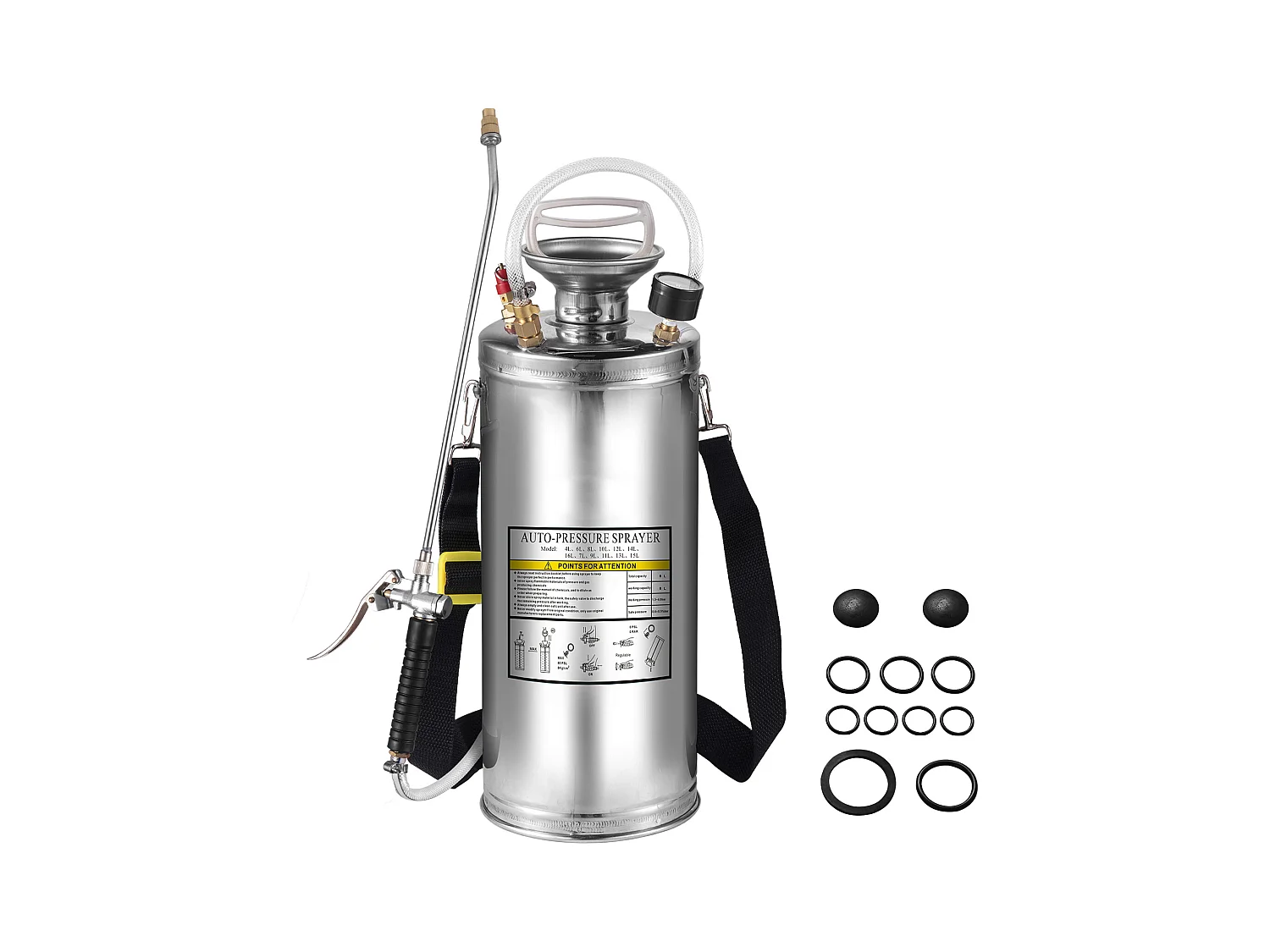 Pulvérisateur Manuel SucceBuy de 2 gallons, Usage Industriel, Acier Inoxydable, Argent