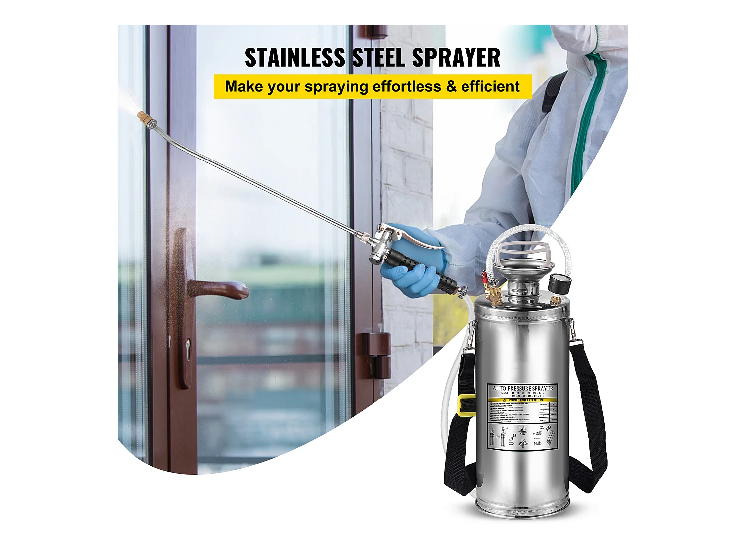 Pulvérisateur Manuel SucceBuy de 2 gallons, Usage Industriel, Acier Inoxydable, Argent