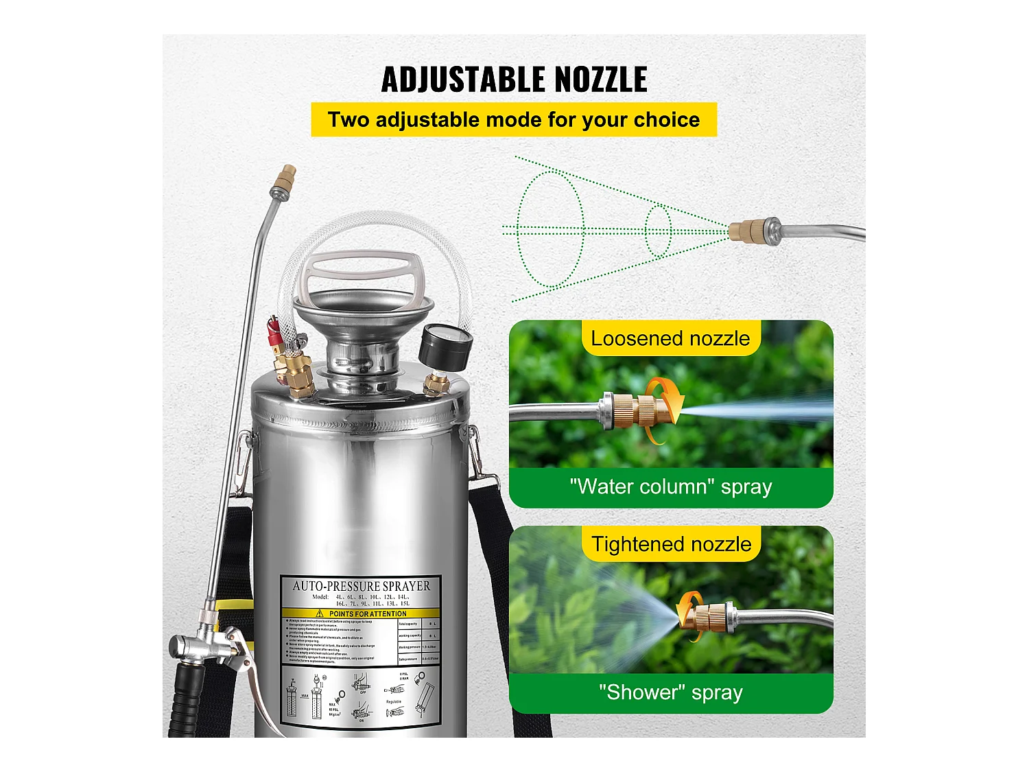 Pulvérisateur Manuel SucceBuy de 2 gallons, Usage Industriel, Acier Inoxydable, Argent