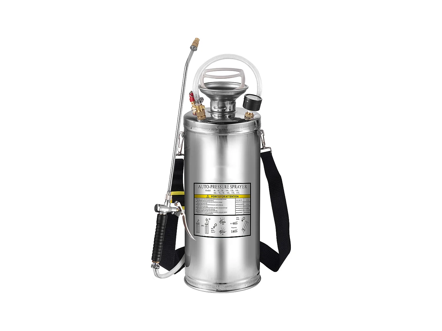 Pulvérisateur Manuel SucceBuy de 2 gallons, Usage Industriel, Acier Inoxydable, Argent