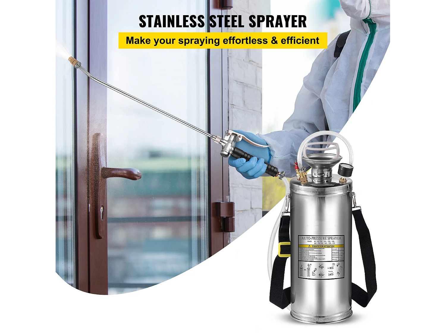 Pulvérisateur Manuel SucceBuy de 2 gallons, Usage Industriel, Acier Inoxydable, Argent