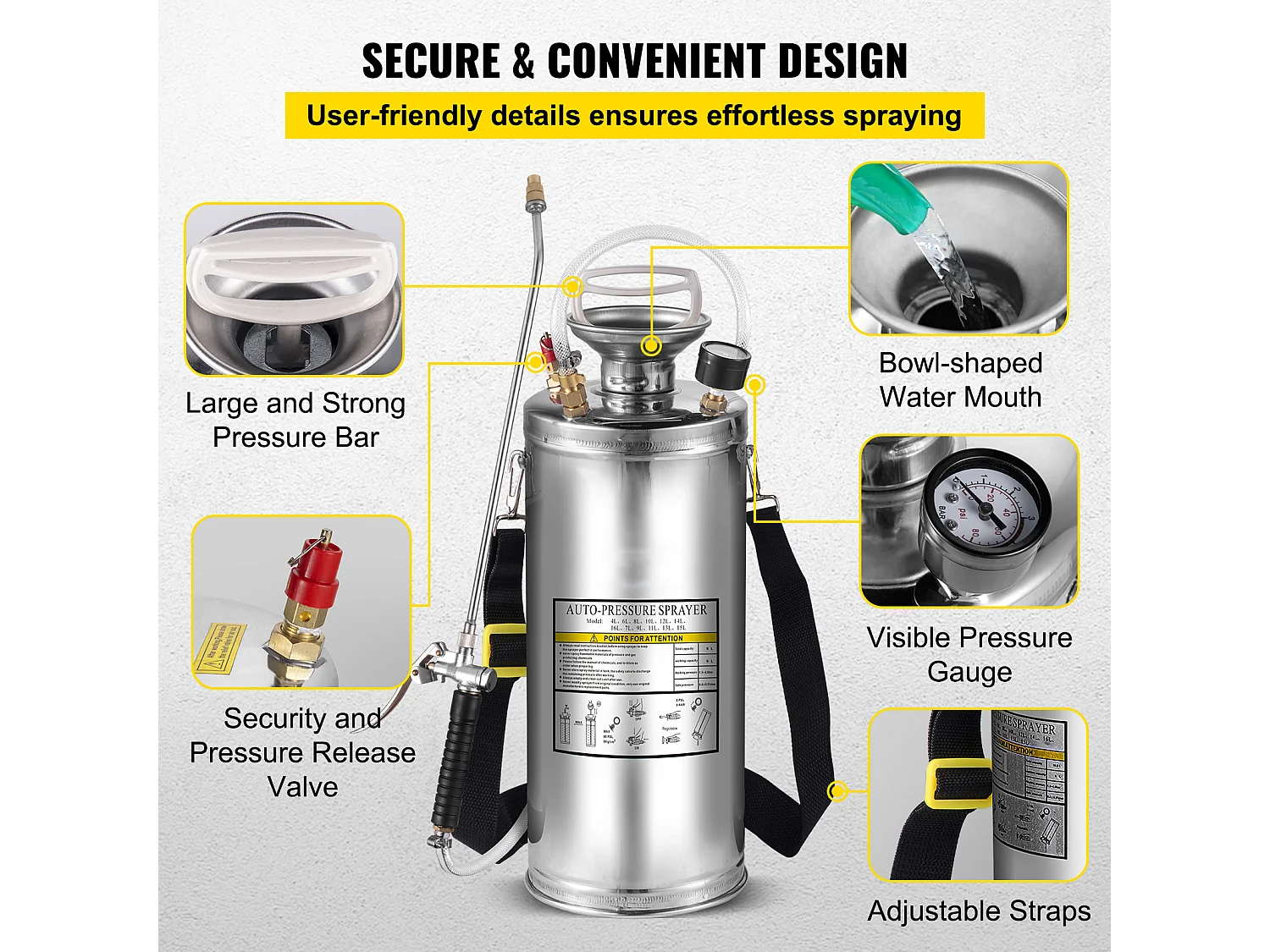 Pulvérisateur Manuel SucceBuy de 2 gallons, Usage Industriel, Acier Inoxydable, Argent