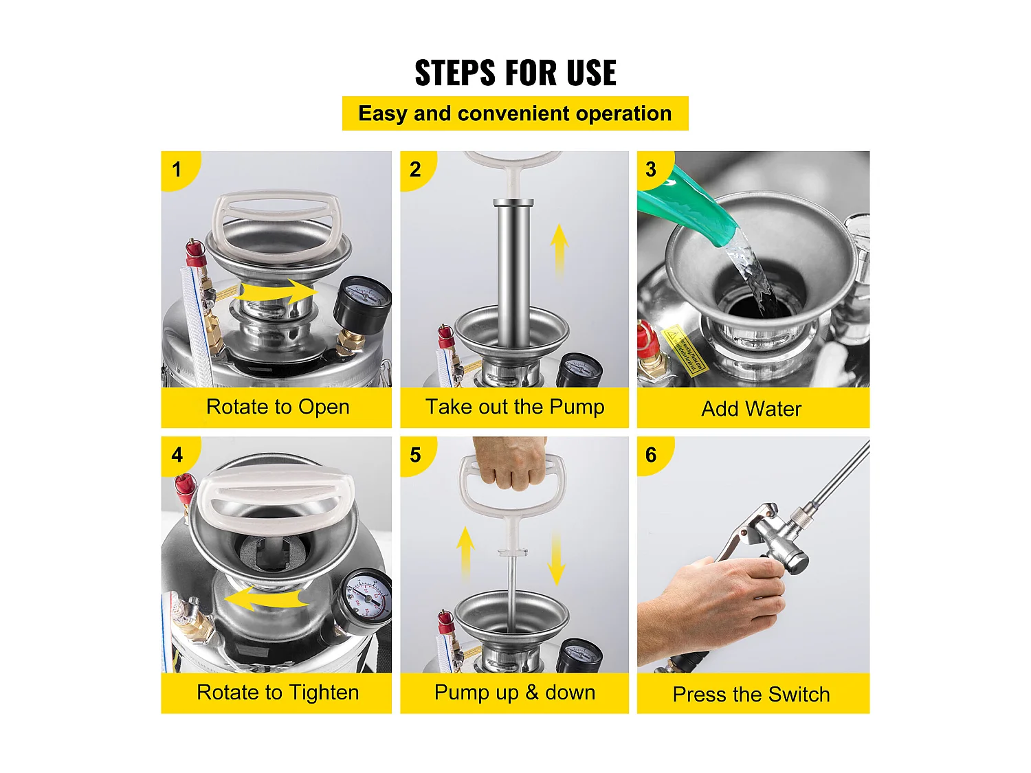 Pulvérisateur Manuel SucceBuy de 2 gallons, Usage Industriel, Acier Inoxydable, Argent