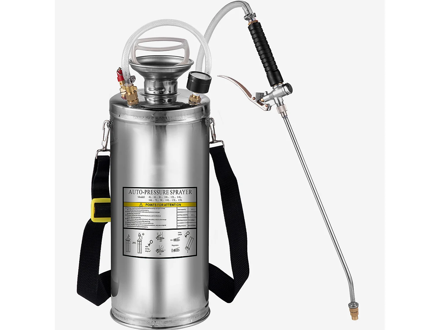 Pulvérisateur Manuel SucceBuy de 2 gallons, Usage Industriel, Acier Inoxydable, Argent