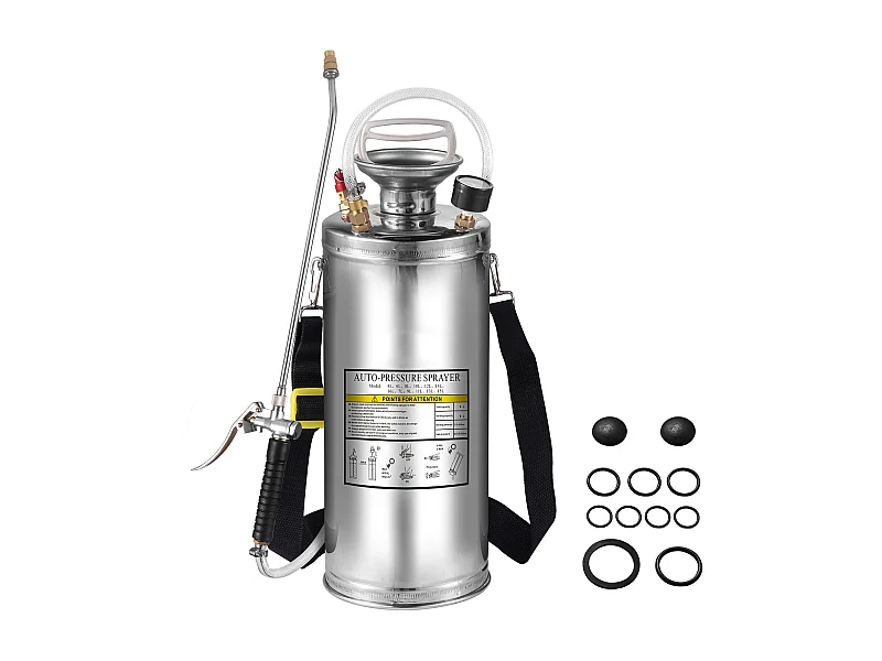 Rociador Manual Resistente SucceBuy de 2 Galones, Acero Inoxidable, Plateado