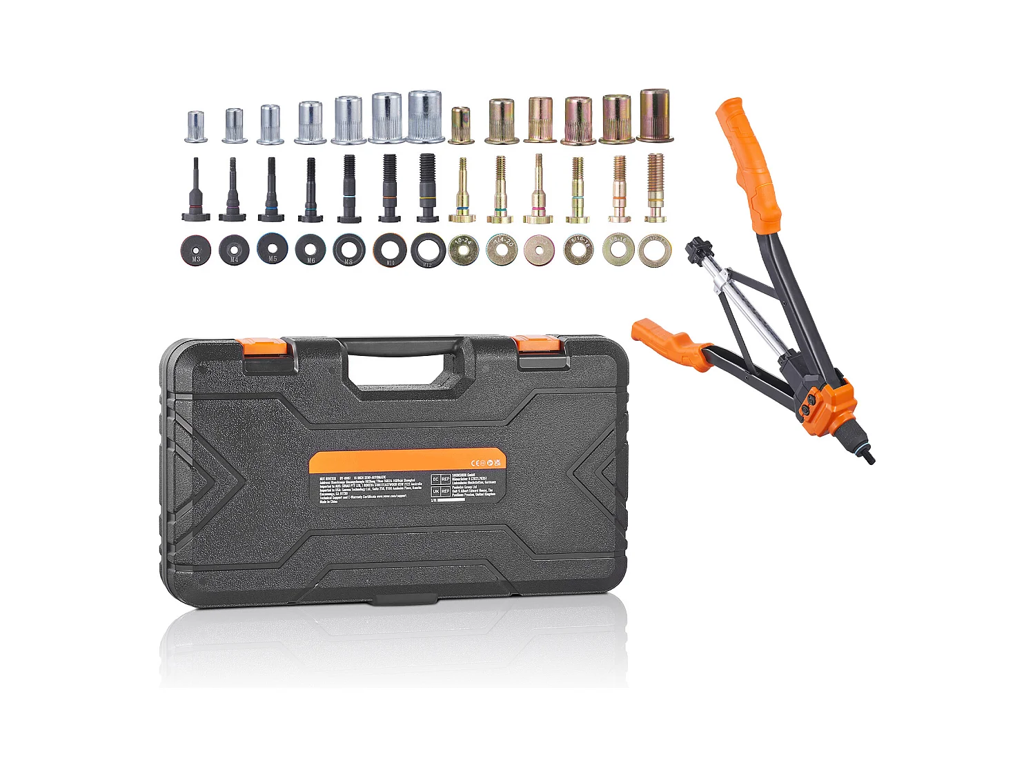 Ensemble D'outils SucceBuy pour Écrous à Rivets de 40.6 Cm, 13 Mandrins et 186 Écrous à Rivets