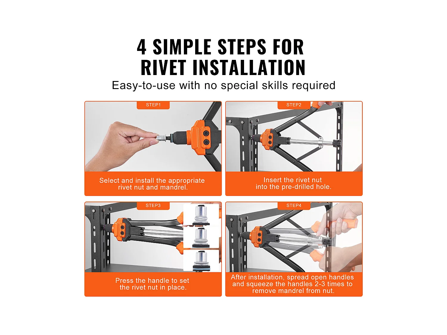 Ensemble D'outils SucceBuy pour Écrous à Rivets de 40.6 Cm, 13 Mandrins et 186 Écrous à Rivets