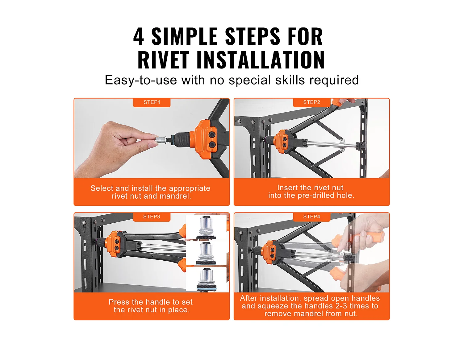 Ensemble D'outils SucceBuy pour Écrous à Rivets de 40.6 Cm, 13 Mandrins et 186 Écrous à Rivets
