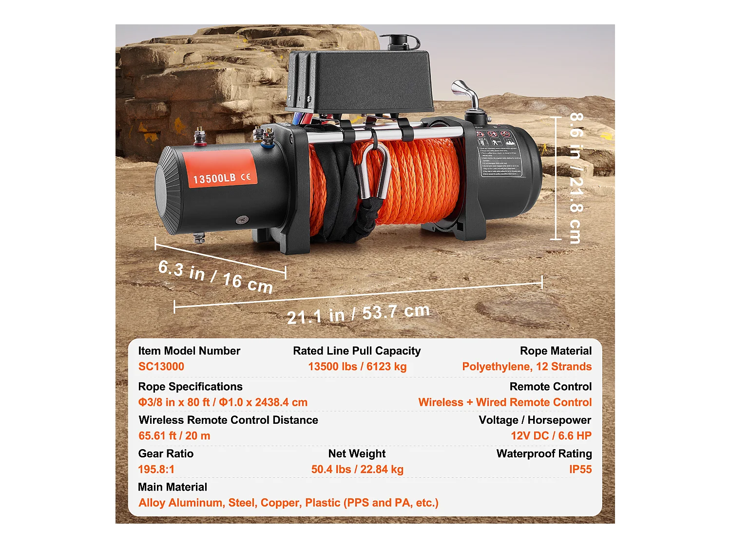 Camion à Treuil Électrique SucceBuy, D'une Capacité de 13 500 lb, Utilisant une Corde Synthétique, Étanche et avec Télécommande