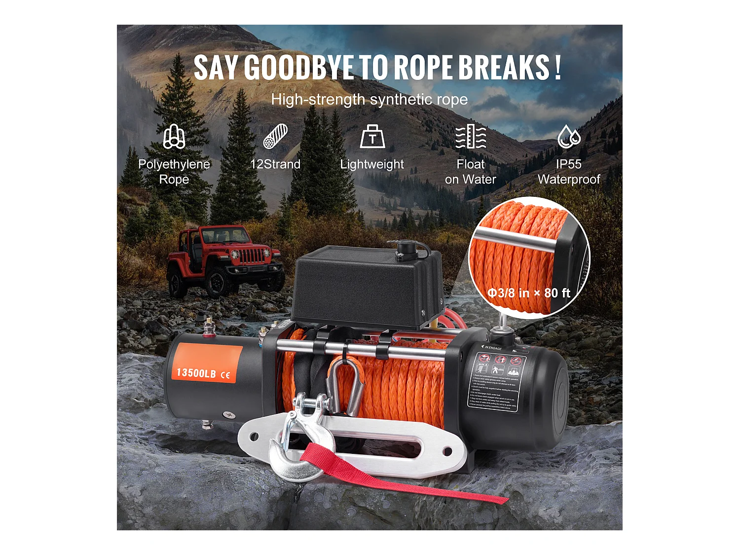 Camion à Treuil Électrique SucceBuy, D'une Capacité de 13 500 lb, Utilisant une Corde Synthétique, Étanche et avec Télécommande