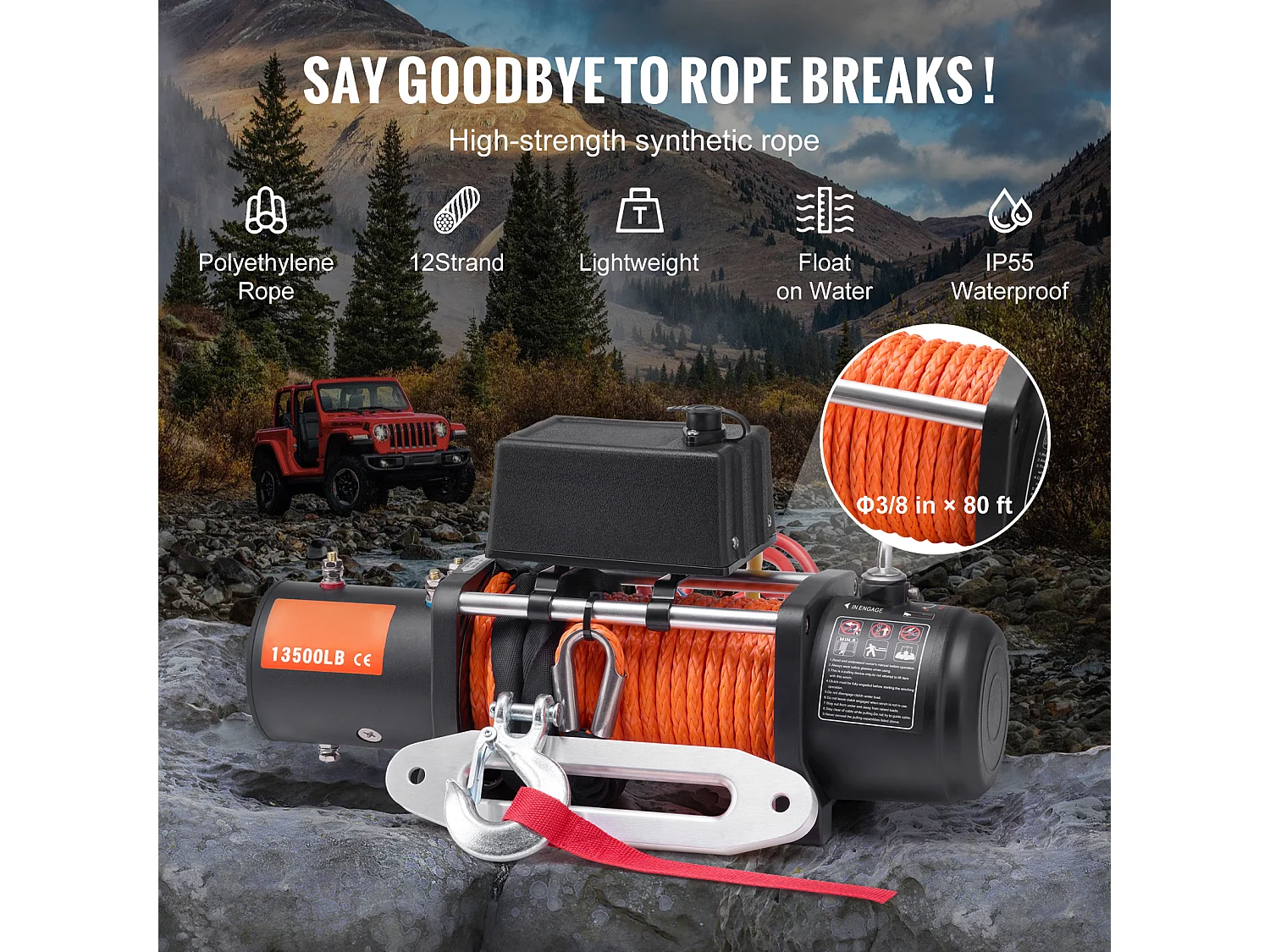 Camion à Treuil Électrique SucceBuy, D'une Capacité de 13 500 lb, Utilisant une Corde Synthétique, Étanche et avec Télécommande