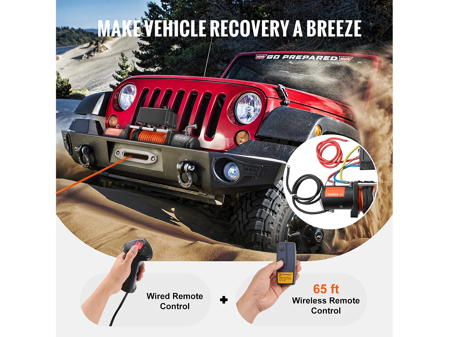 Camion à Treuil Électrique SucceBuy, D'une Capacité de 13 500 lb, Utilisant une Corde Synthétique, Étanche et avec Télécommande