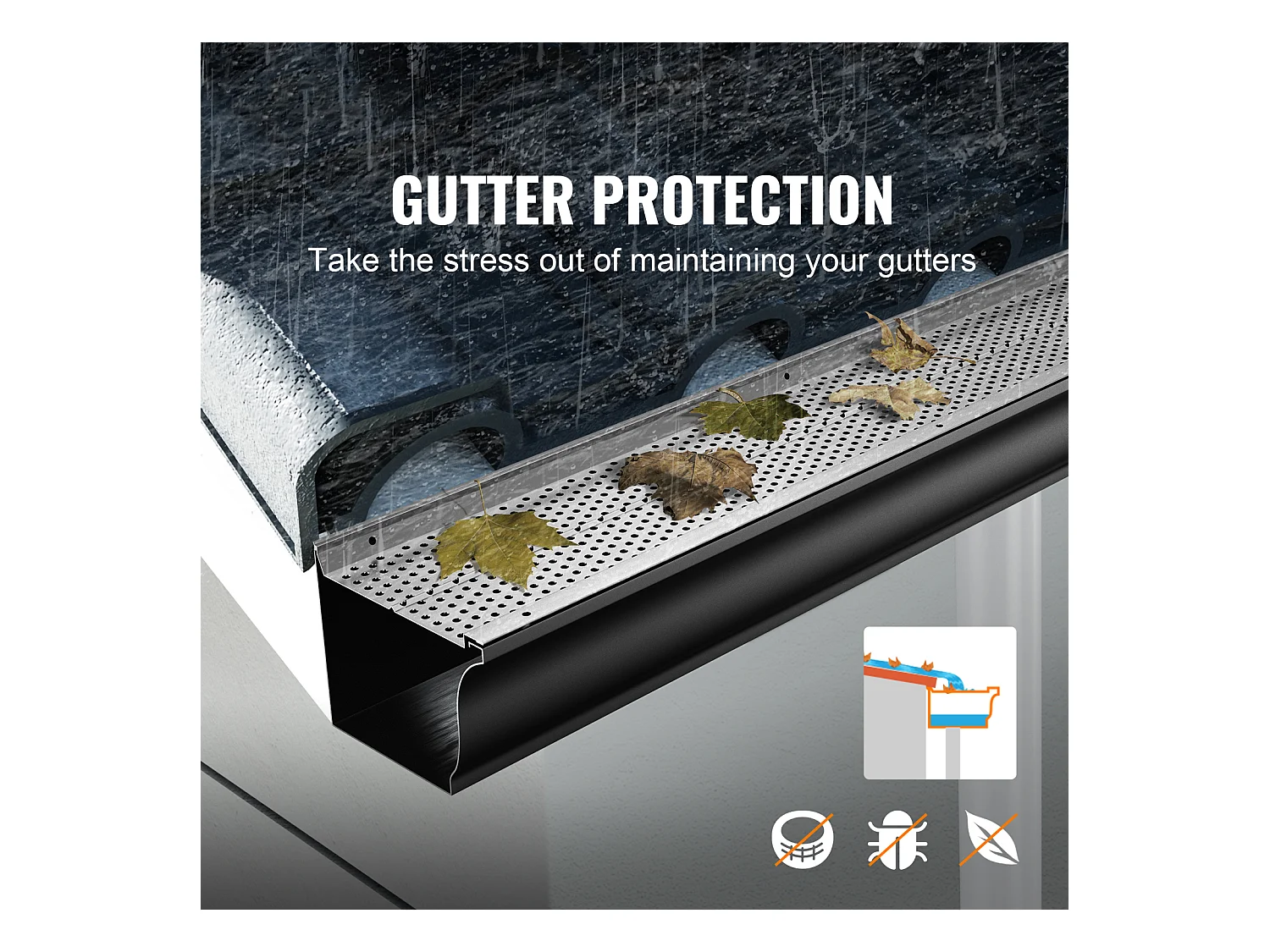 Protège-Gouttière SucceBuy Gutter Guard 12.7cm de Large, Longueur de 63.4m, Couverture en Maille pour Feuilles