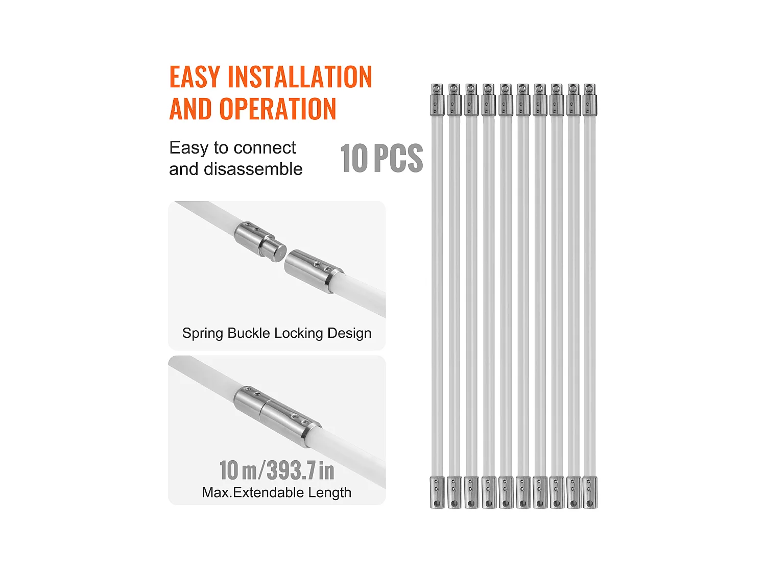 Kit de Ramonage de Cheminée SucceBuy 1m, Brosse Rotative, 10 tiges en Nylon, Convient aux Tuyaux