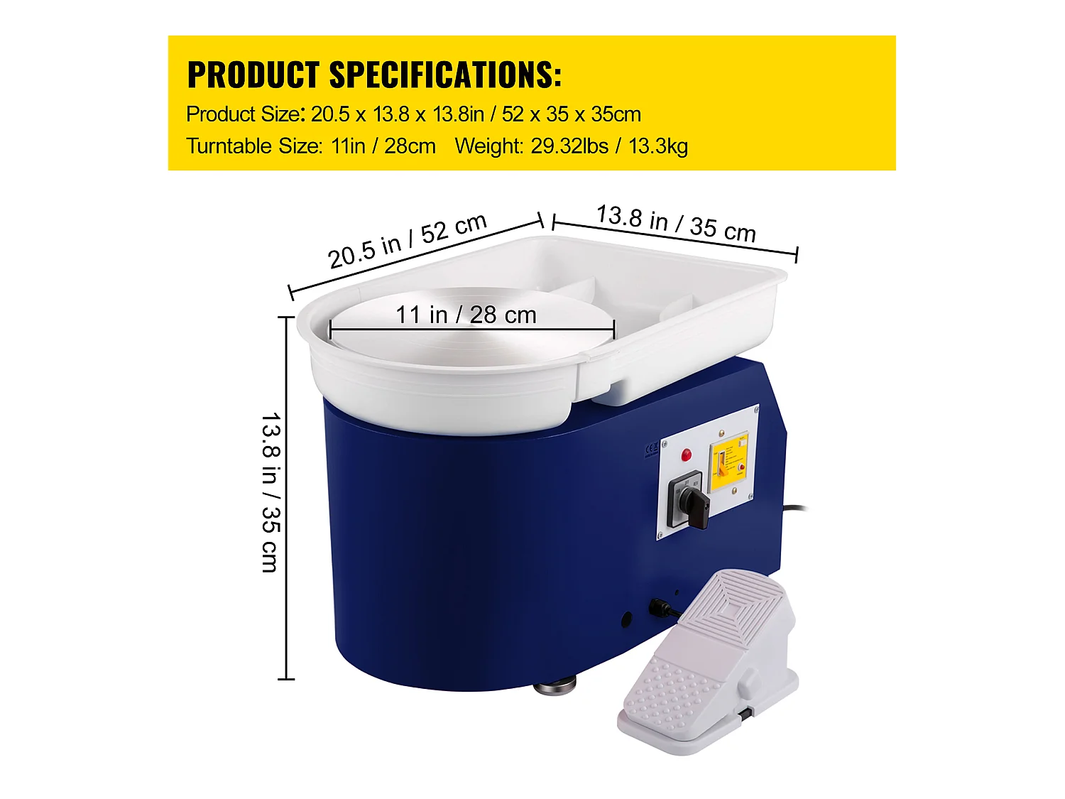 Tour de Potier SucceBuy Tour de Potier 28cm, Céramique avec Pédale, Outils de Sculpture, Bleu