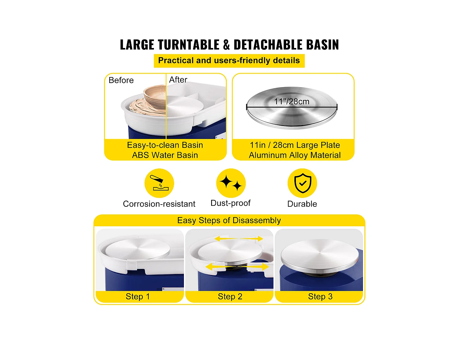 Tour de Potier SucceBuy Tour de Potier 28cm, Céramique avec Pédale, Outils de Sculpture, Bleu