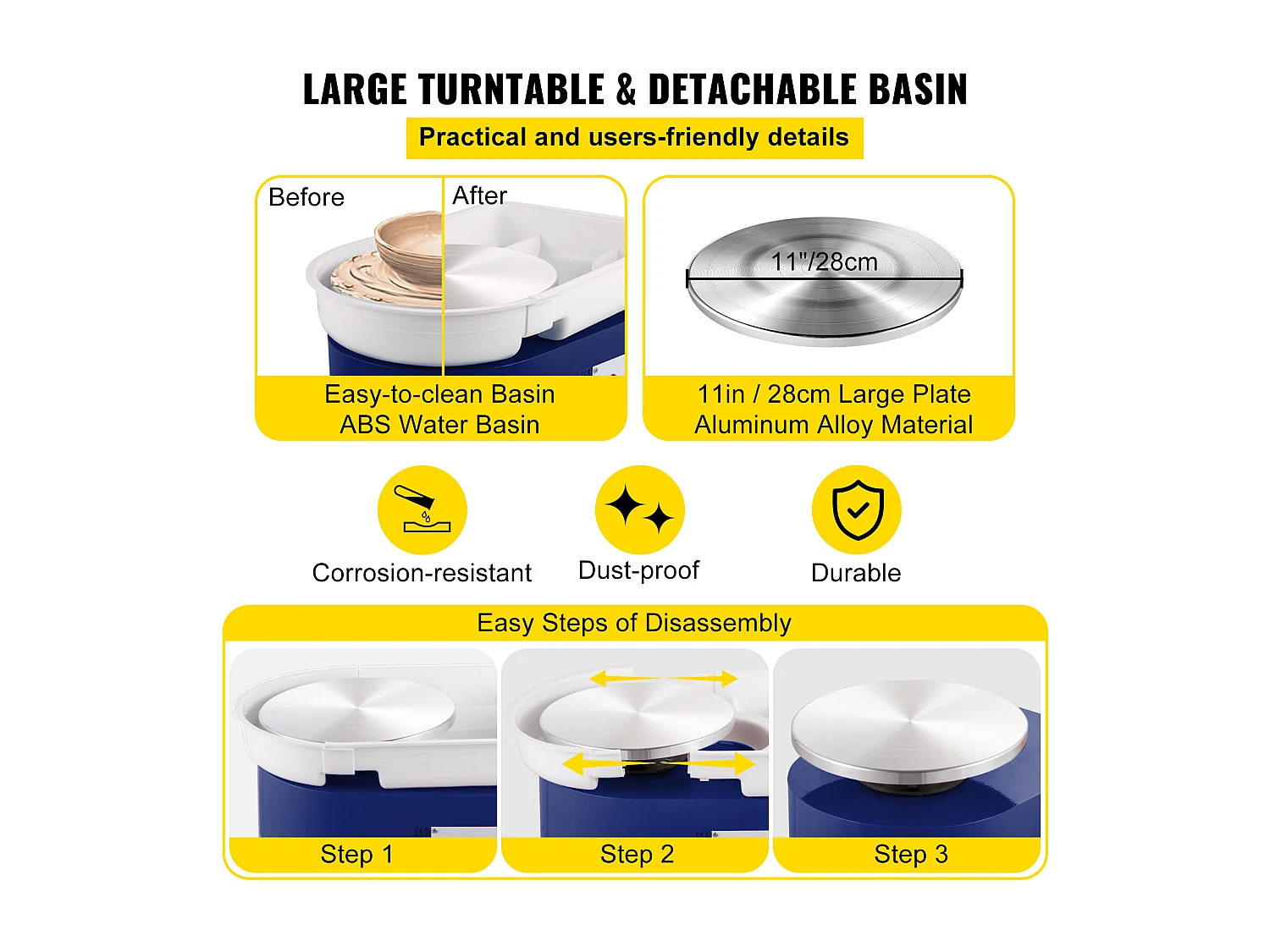 Tour de Potier SucceBuy Tour de Potier 28cm, Céramique avec Pédale, Outils de Sculpture, Bleu