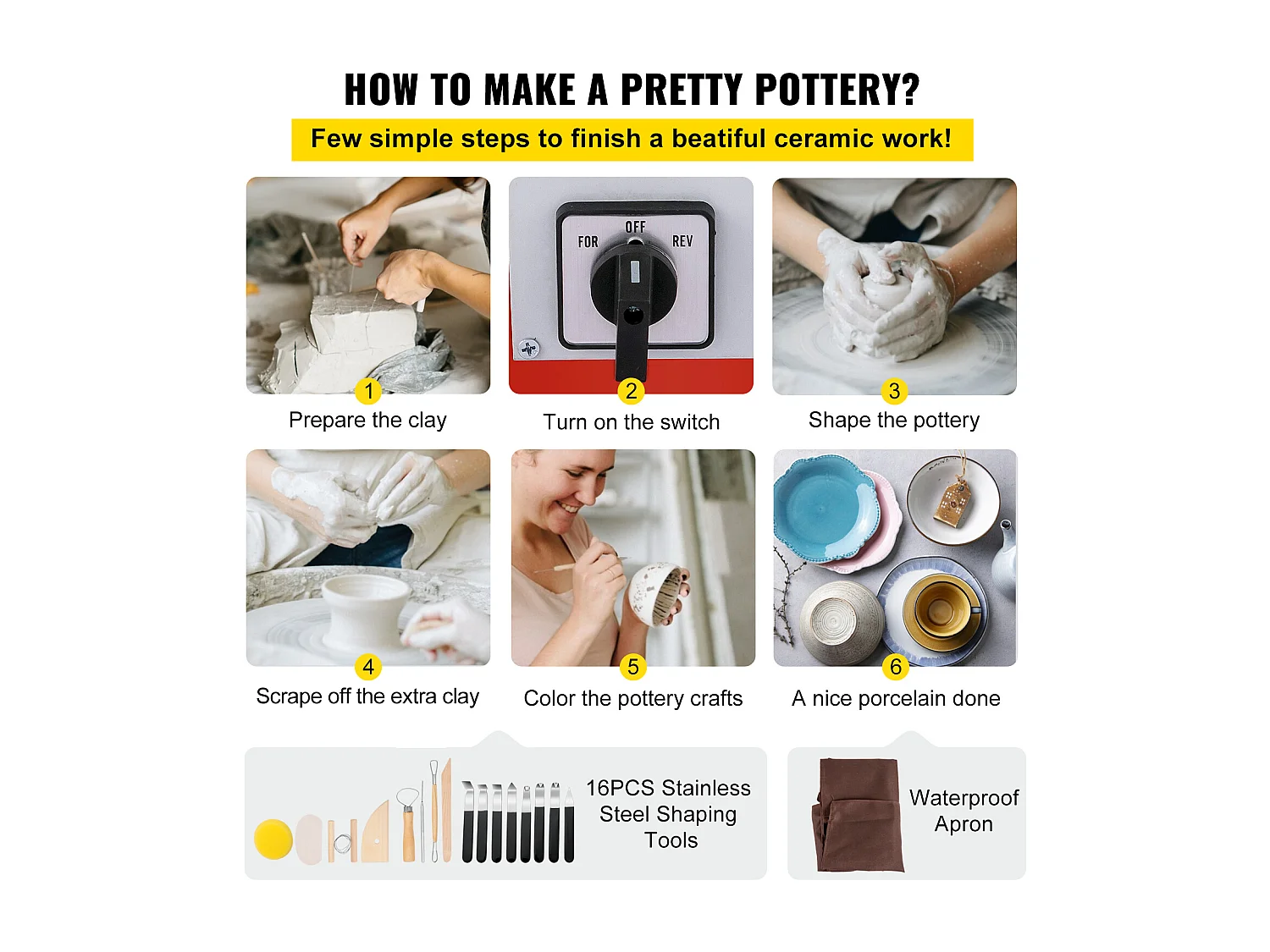 Tour de Potier SucceBuy Tour de Potier 28cm, Céramique avec Pédale, Outils de Sculpture, Bleu