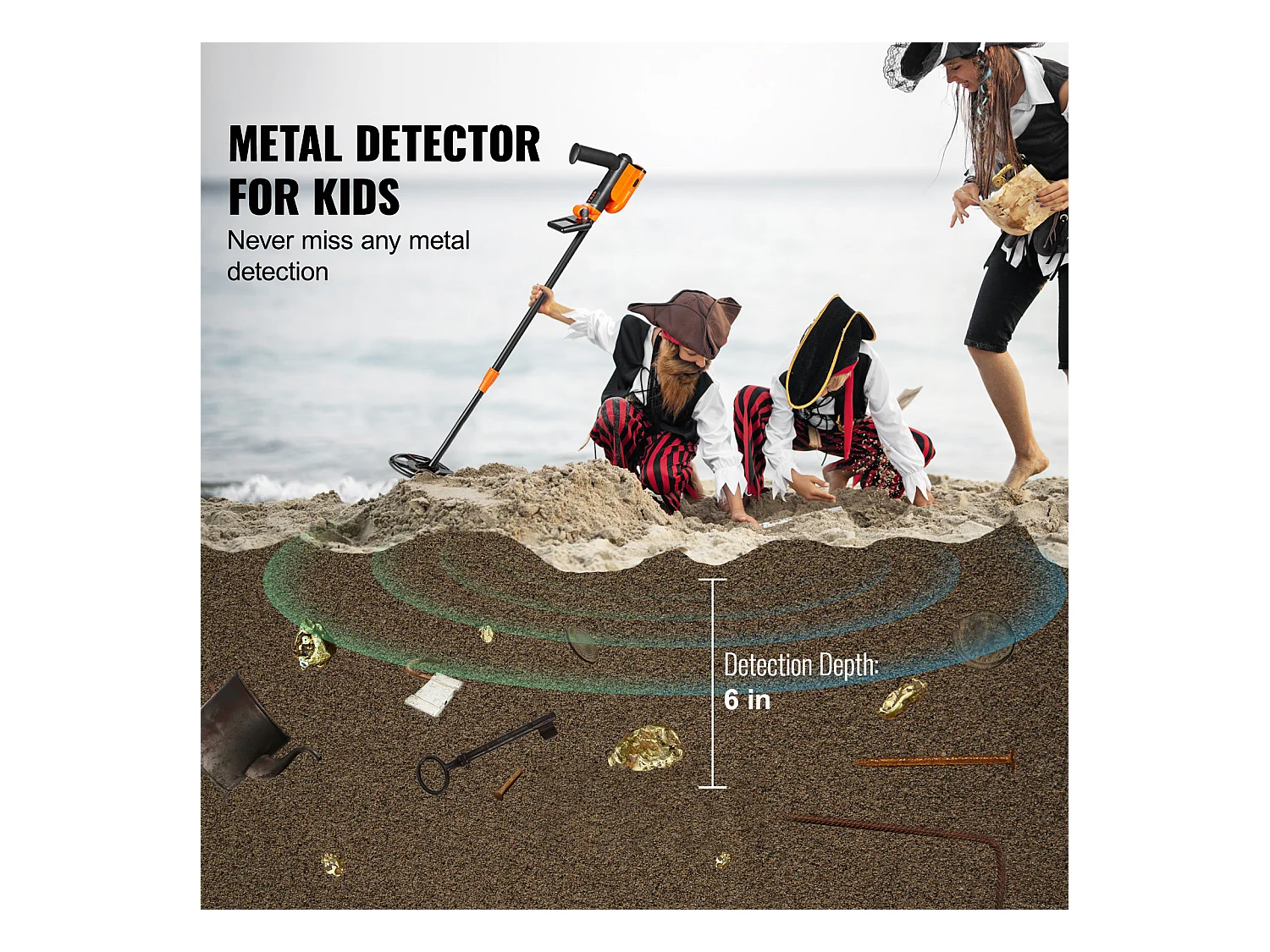 Détecteur de Métaux SucceBuy 15.24 cm pour Enfants, Détecteur d'Or Professionnel, Étanchéité IP68