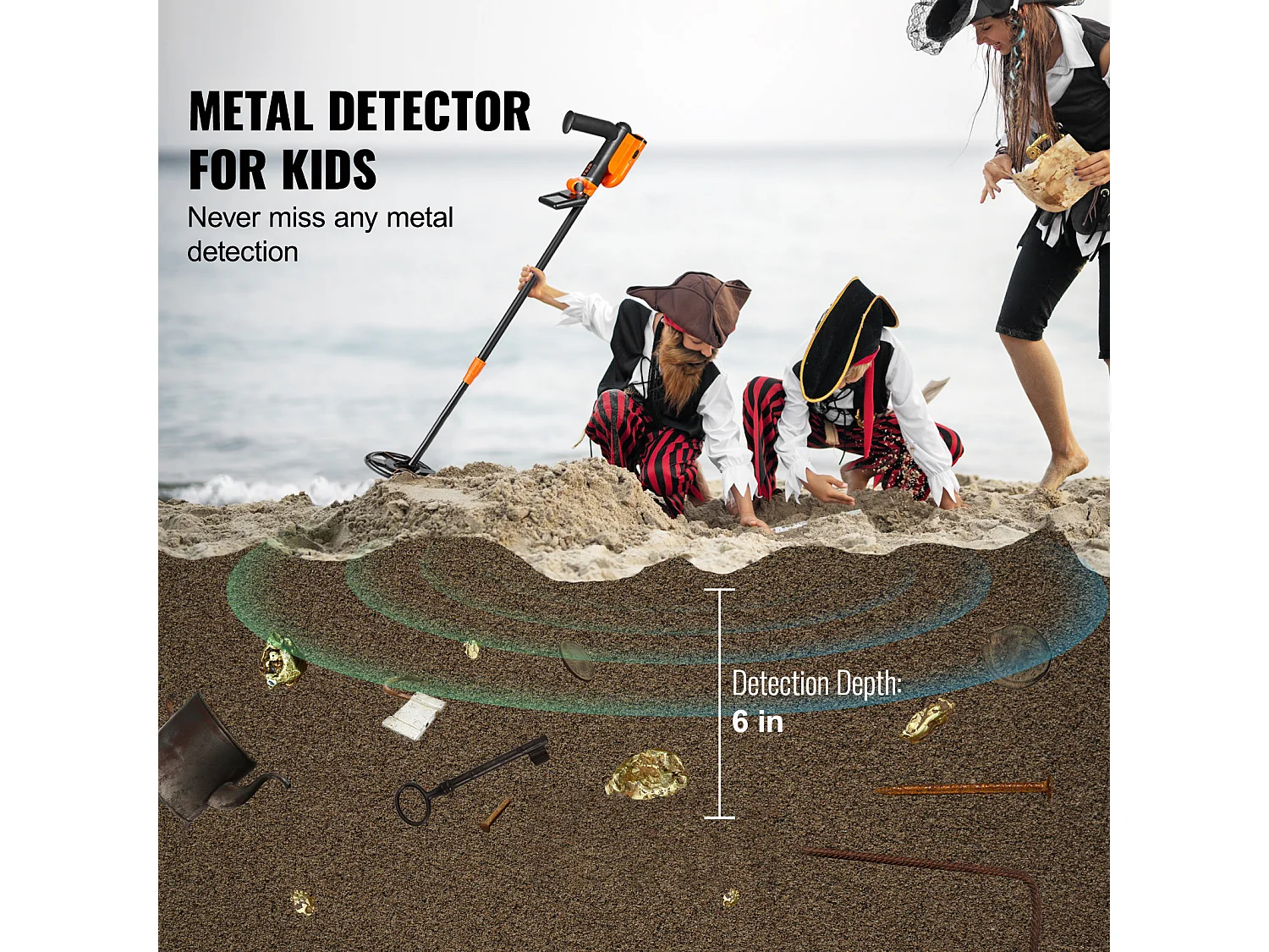 Détecteur de Métaux SucceBuy 15.24 cm pour Enfants, Détecteur d'Or Professionnel, Étanchéité IP68