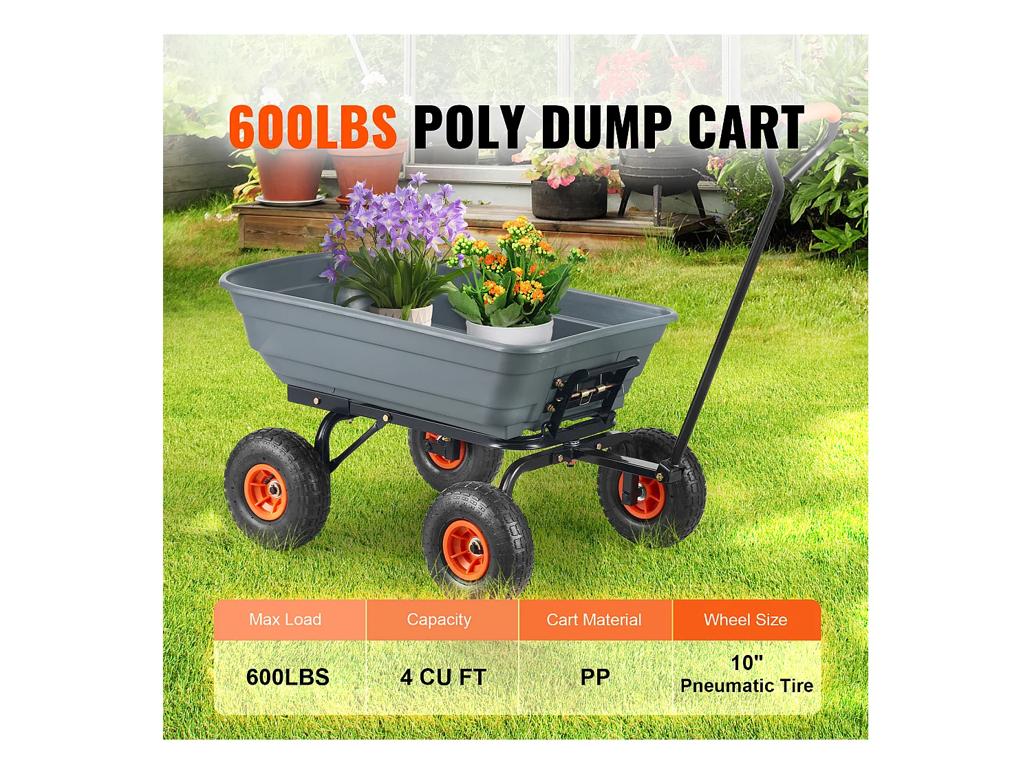 Poly Garden Dump Cart SucceBuy - Robuster Gartenwagen, 6,48 Kubikfuß, 1200 lbs